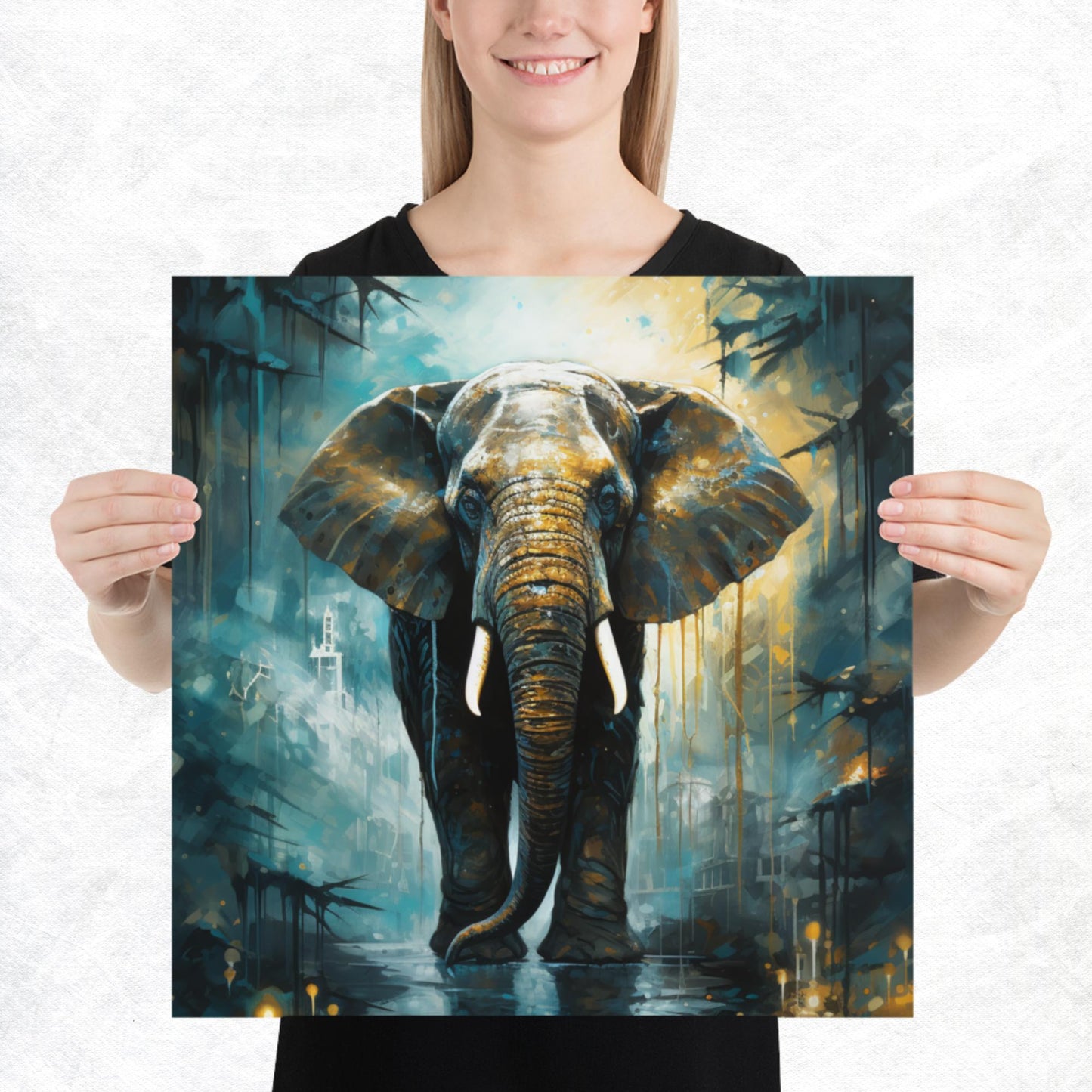Dark Turquoise Elephant Paper Poster