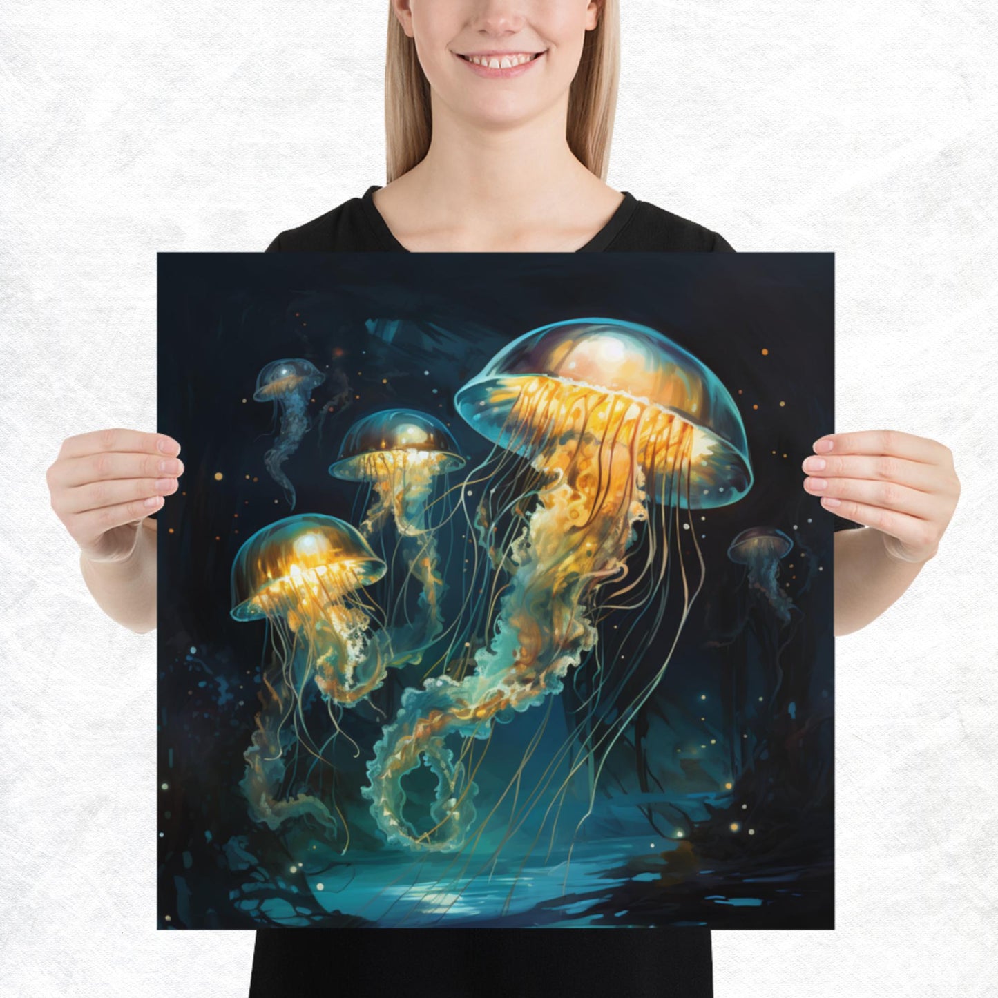 Dark Turquoise Jellyfish Paper Poster