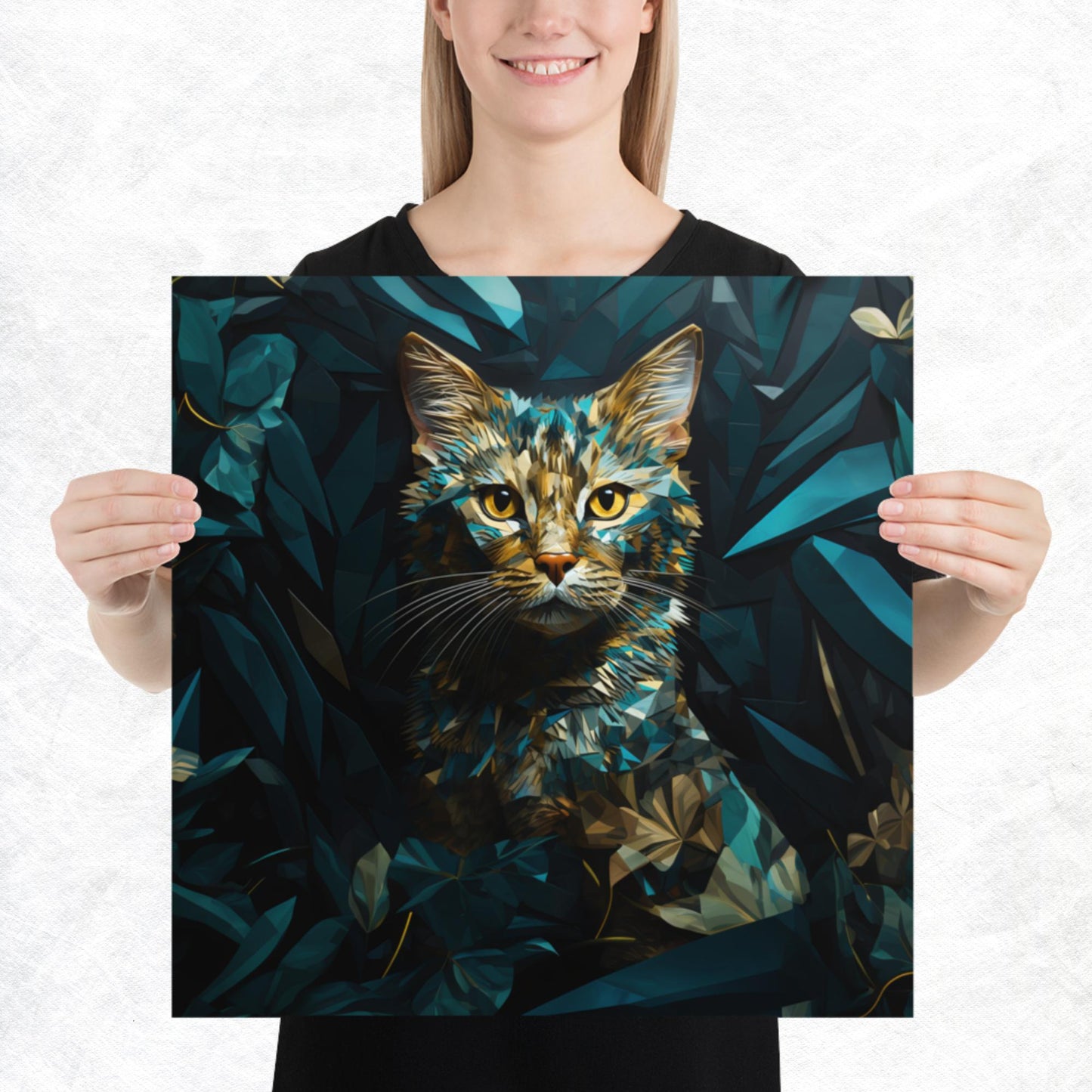 Blue Gold Cat Paper Poster
