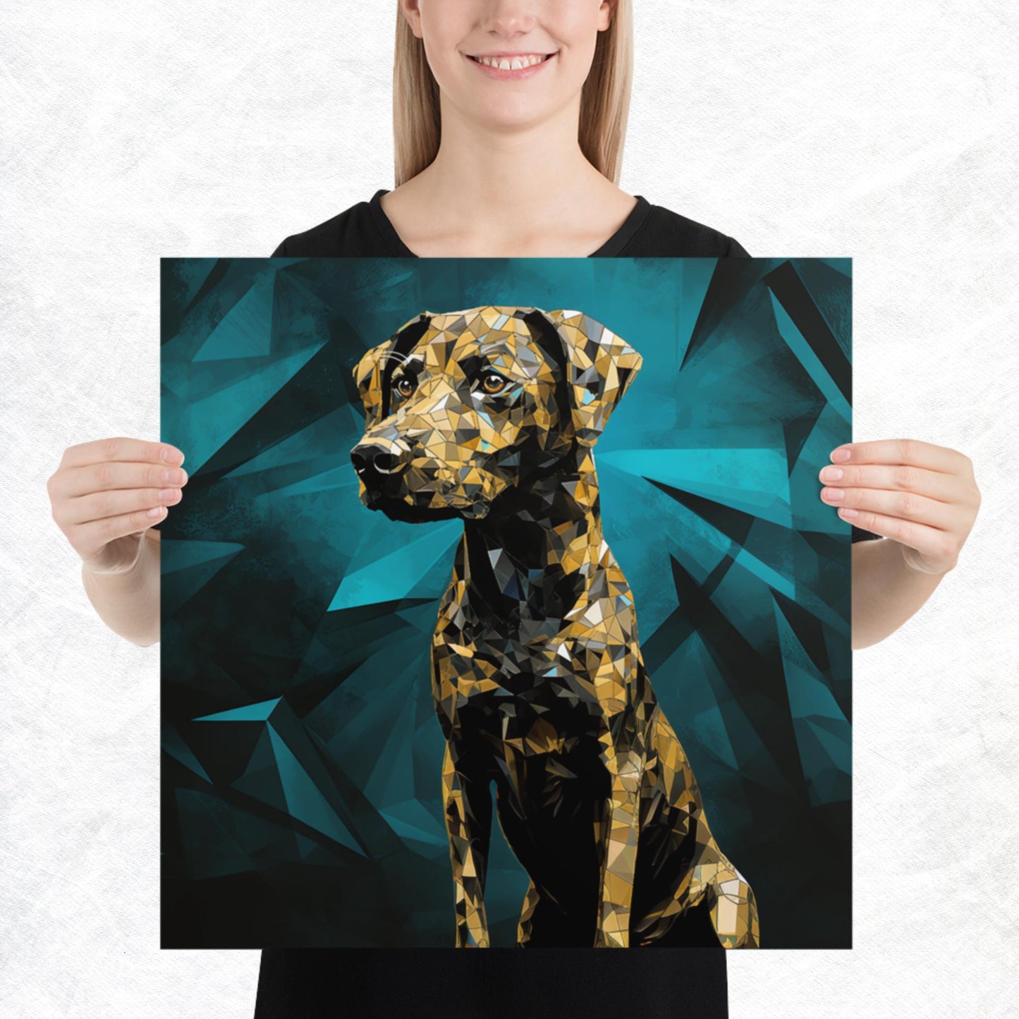 Blue Gold Dog Paper Poster