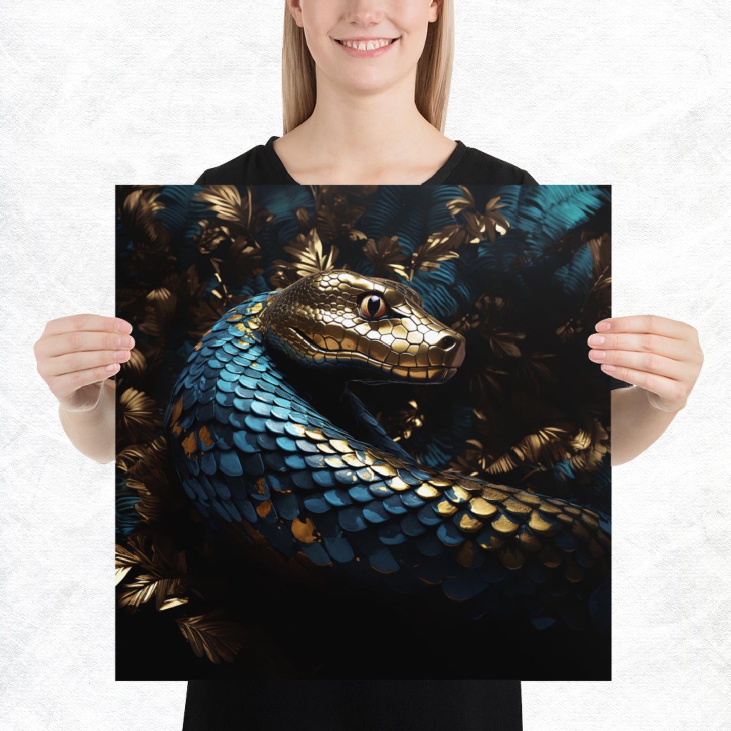 Blue Gold Snake Paper Poster