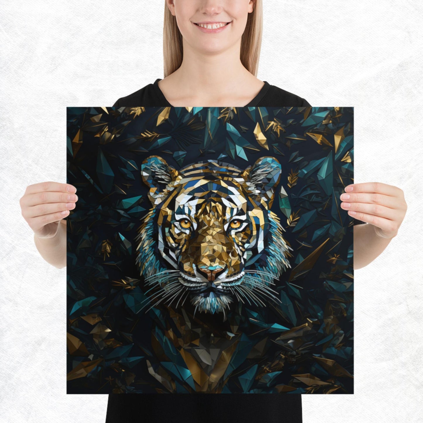 Blue Gold Tiger Paper Poster
