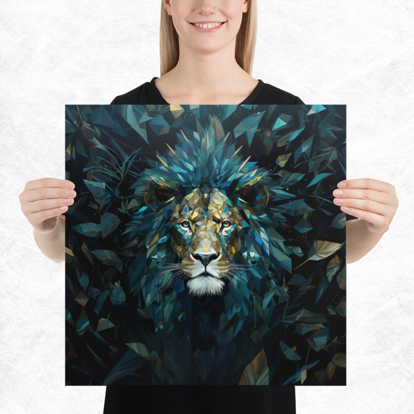 Blue Gold Lion Paper Poster