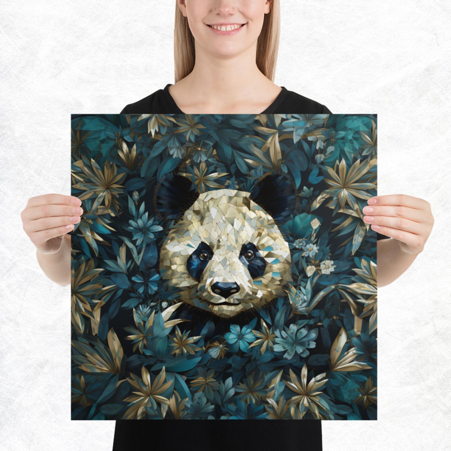 Blue Gold Panda Paper Poster