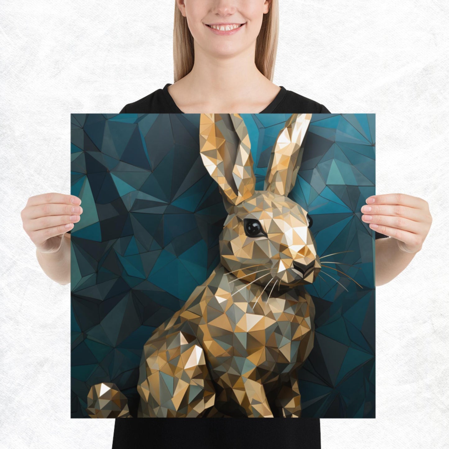 Blue Gold Rabbit Paper Poster