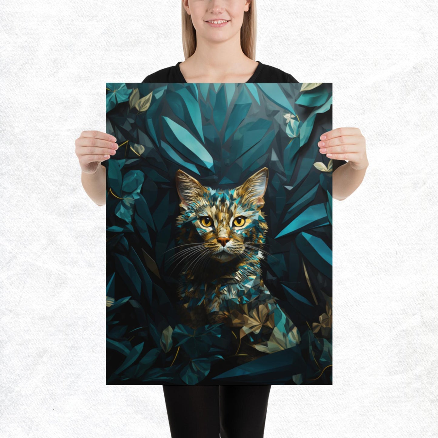 Blue Gold Cat Paper Poster