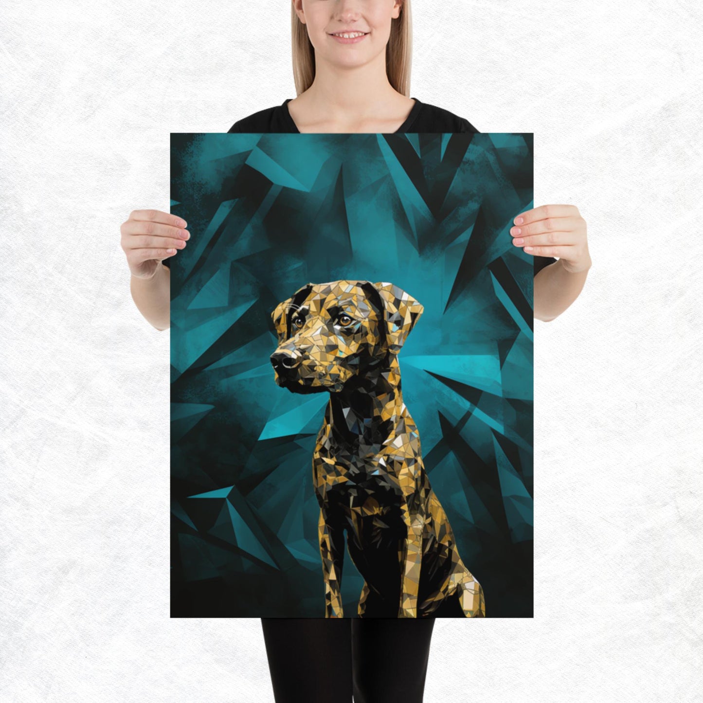 Blue Gold Dog Paper Poster
