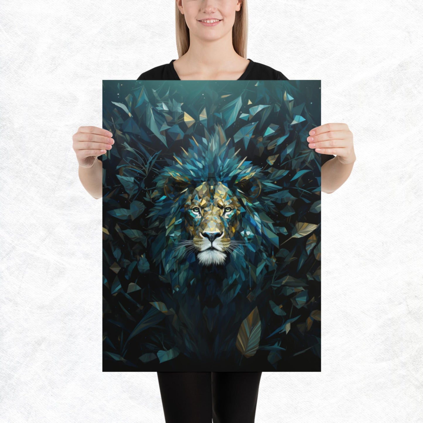 Blue Gold Lion Paper Poster