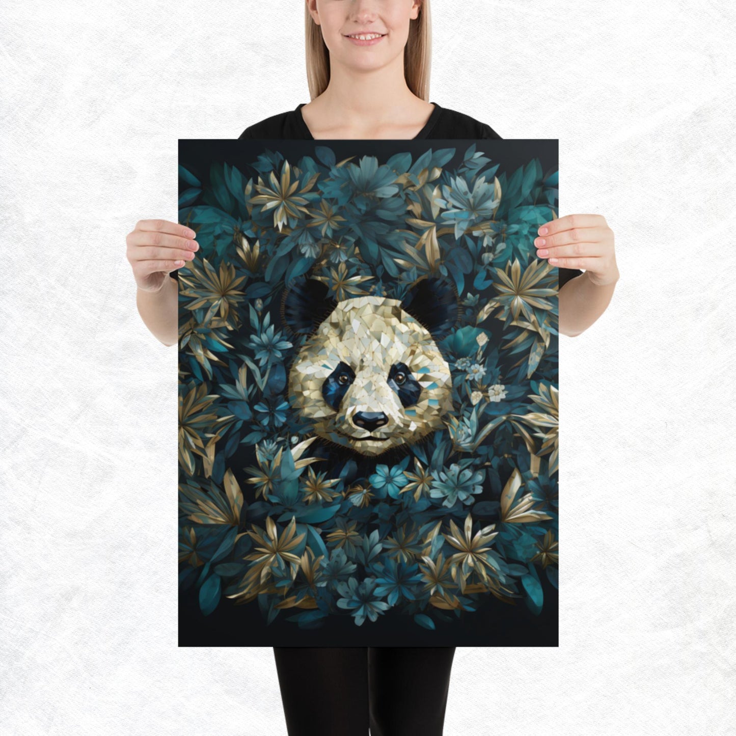 Blue Gold Panda Paper Poster