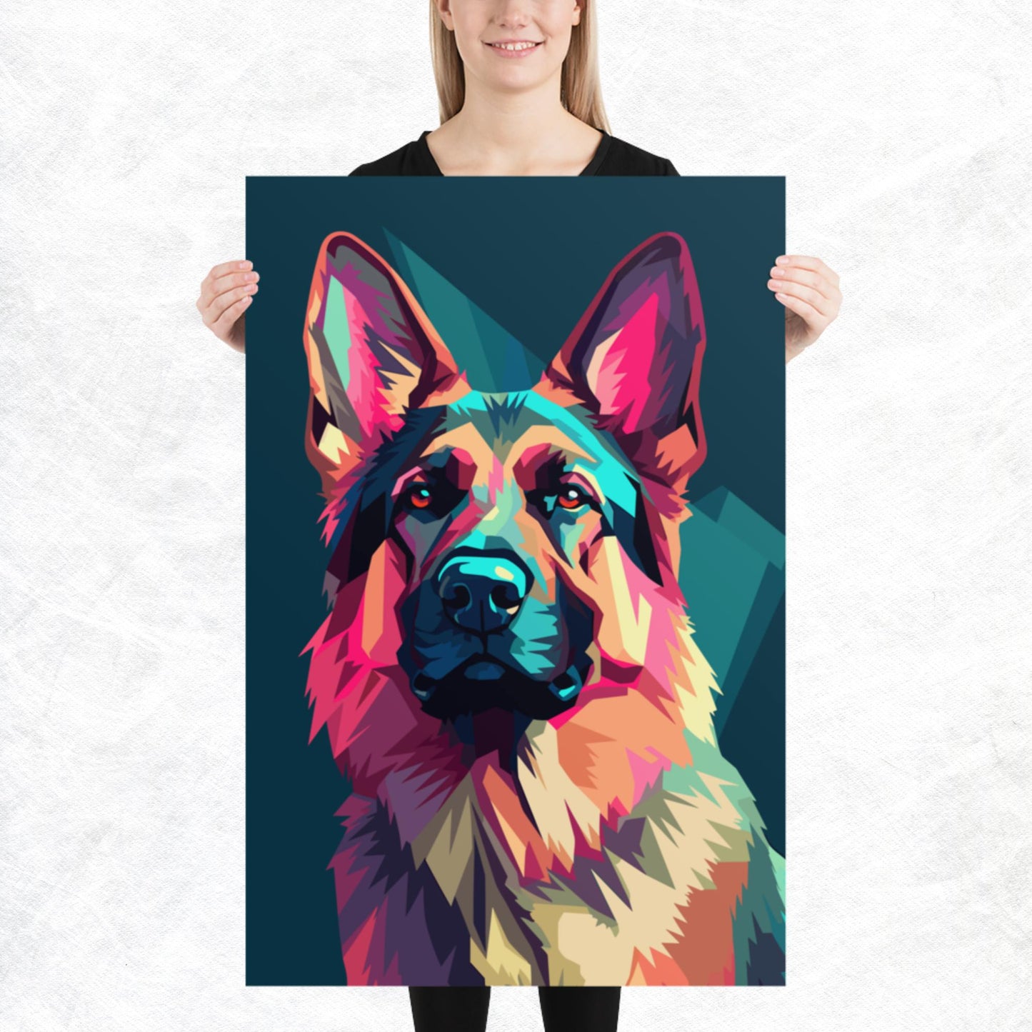 Green and Pink Dog Paper Poster