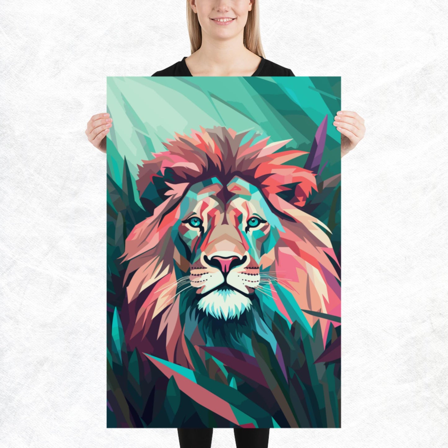 Green and Pink Lion Paper Poster