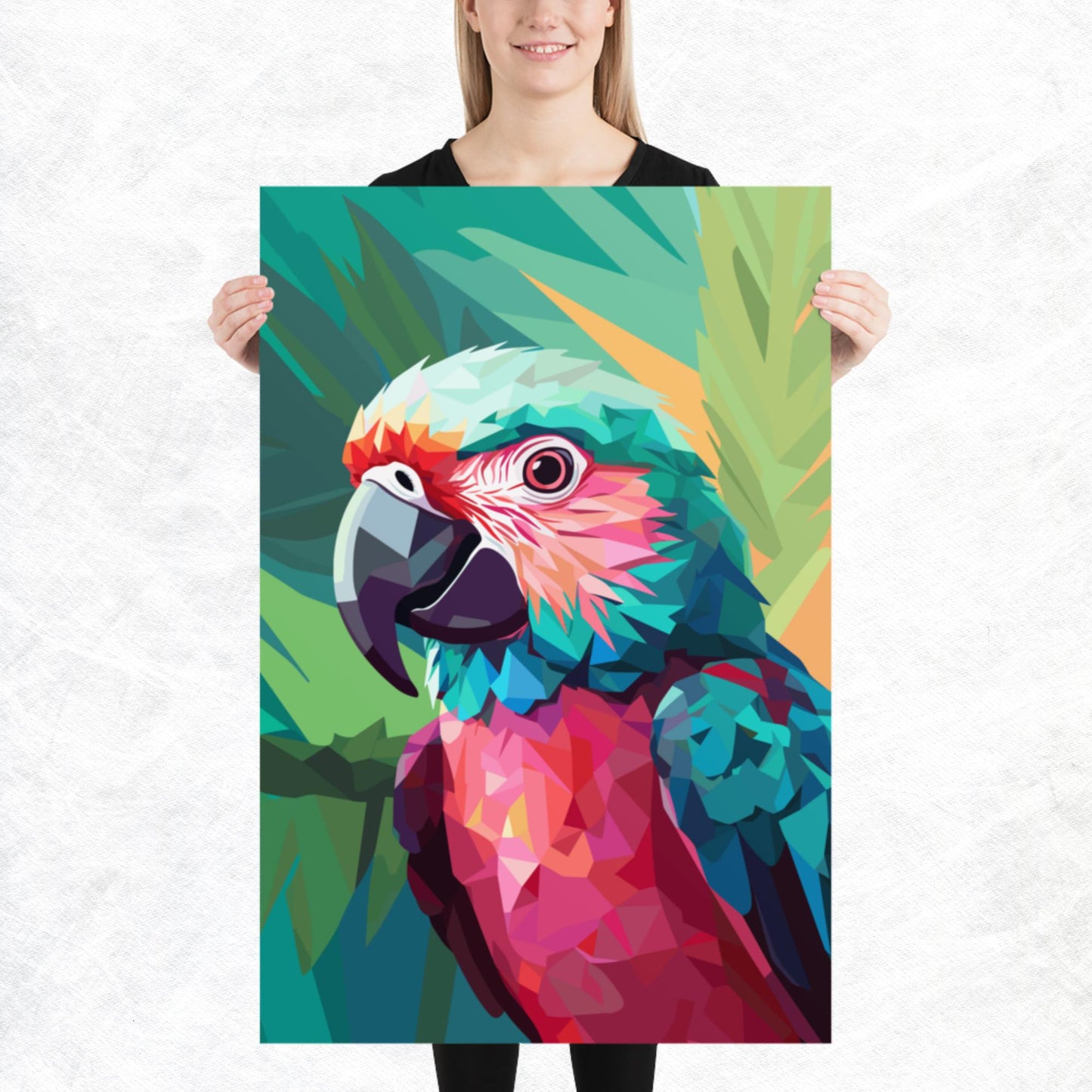 Green and Pink Parrot Paper Poster