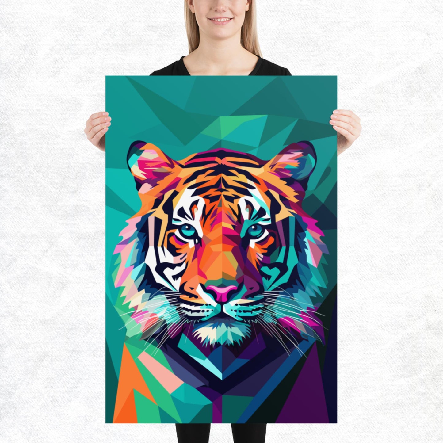 Green and Pink Tiger Paper Poster