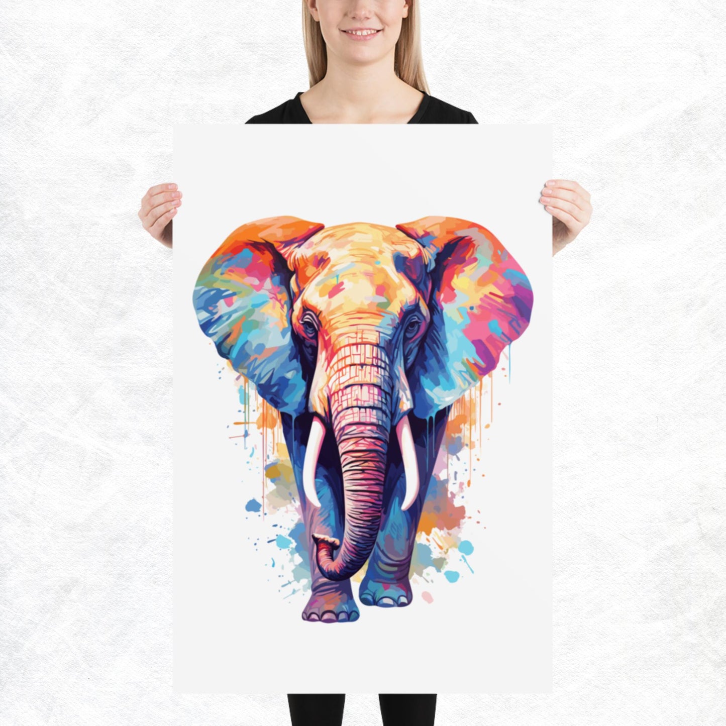 Rainbow Paint Elephant Paper Poster