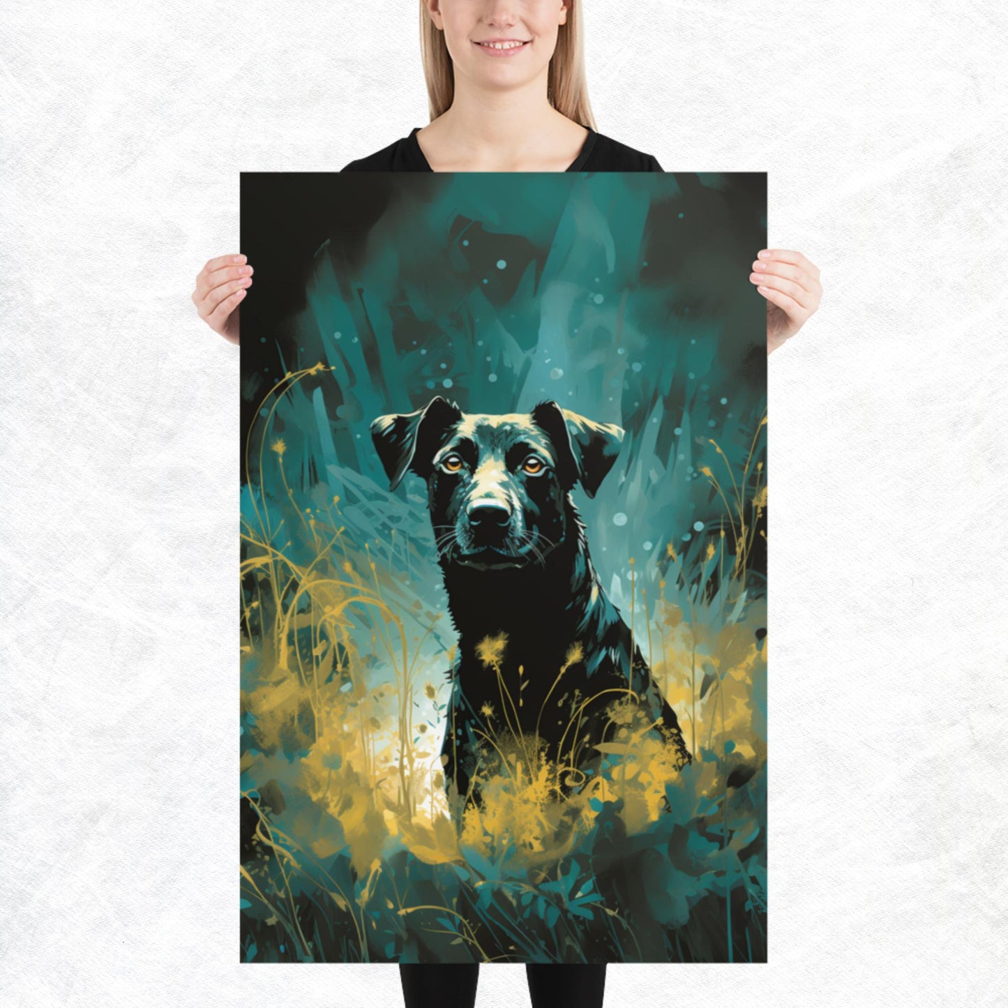 Dark Turquoise Dog Paper Poster