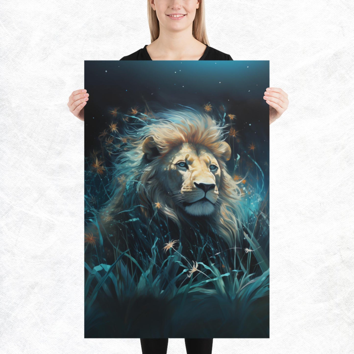 Dark Turquoise Lion Paper Poster