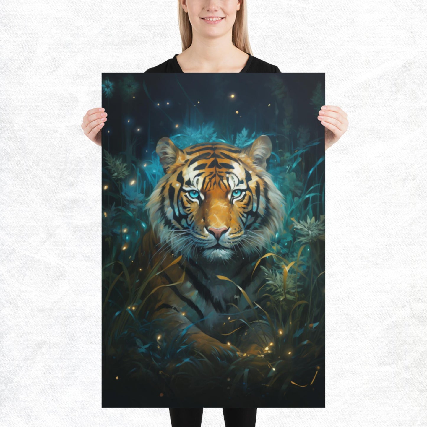 Dark Turquoise Tiger Paper Poster