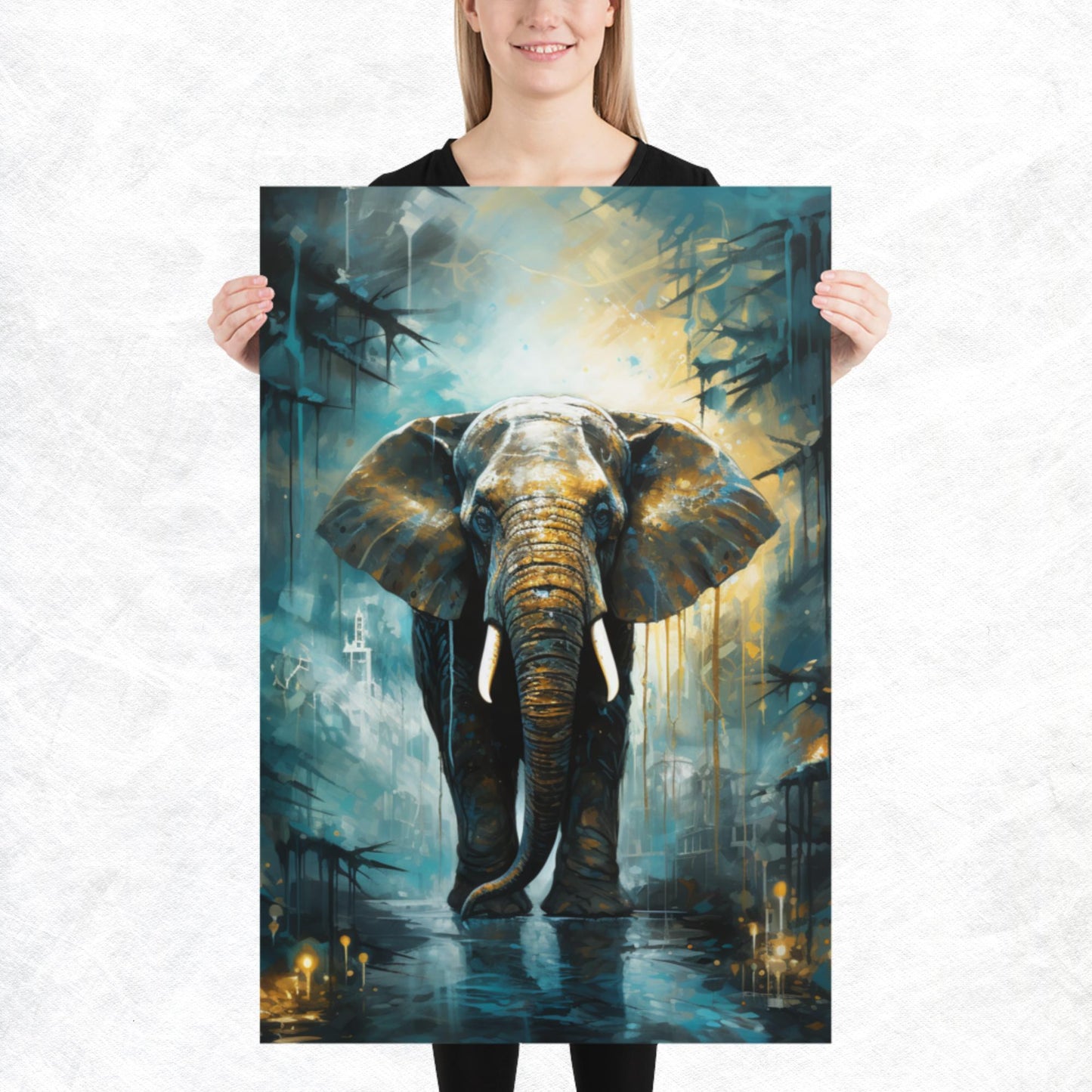 Dark Turquoise Elephant Paper Poster