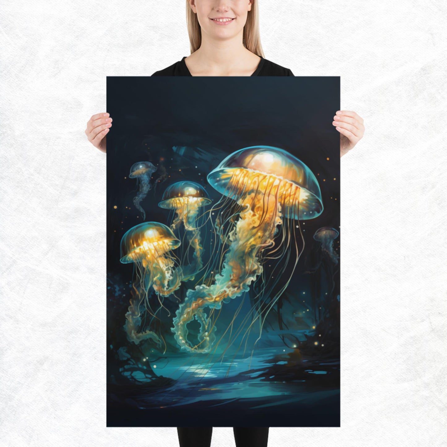 Dark Turquoise Jellyfish Paper Poster