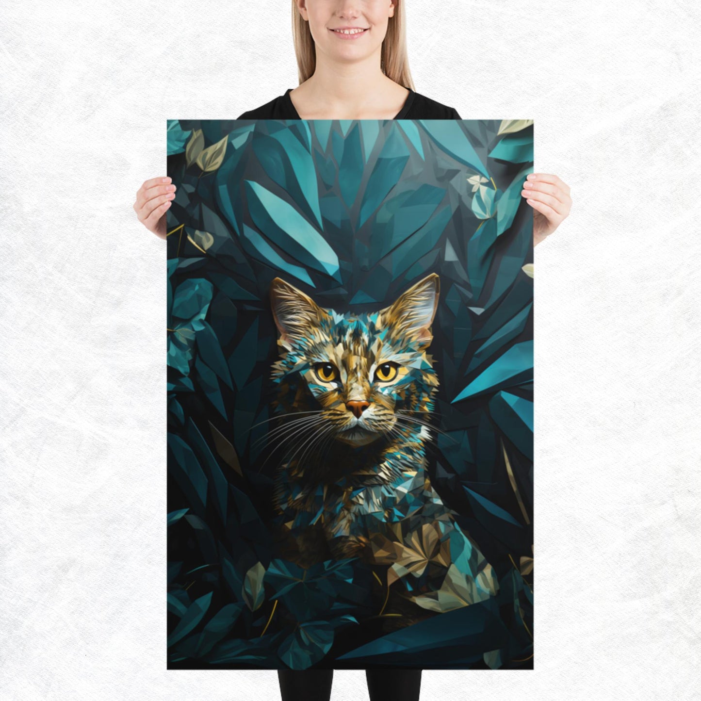 Blue Gold Cat Paper Poster