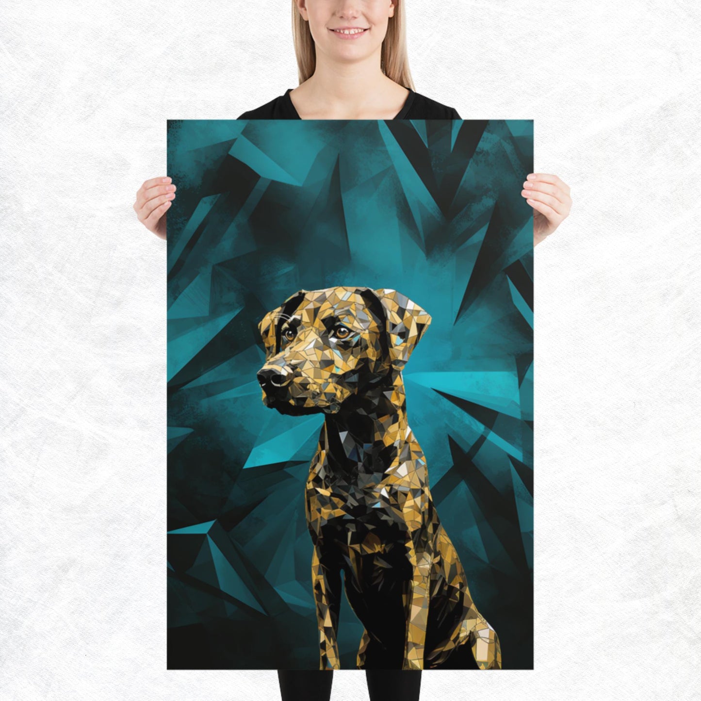 Blue Gold Dog Paper Poster