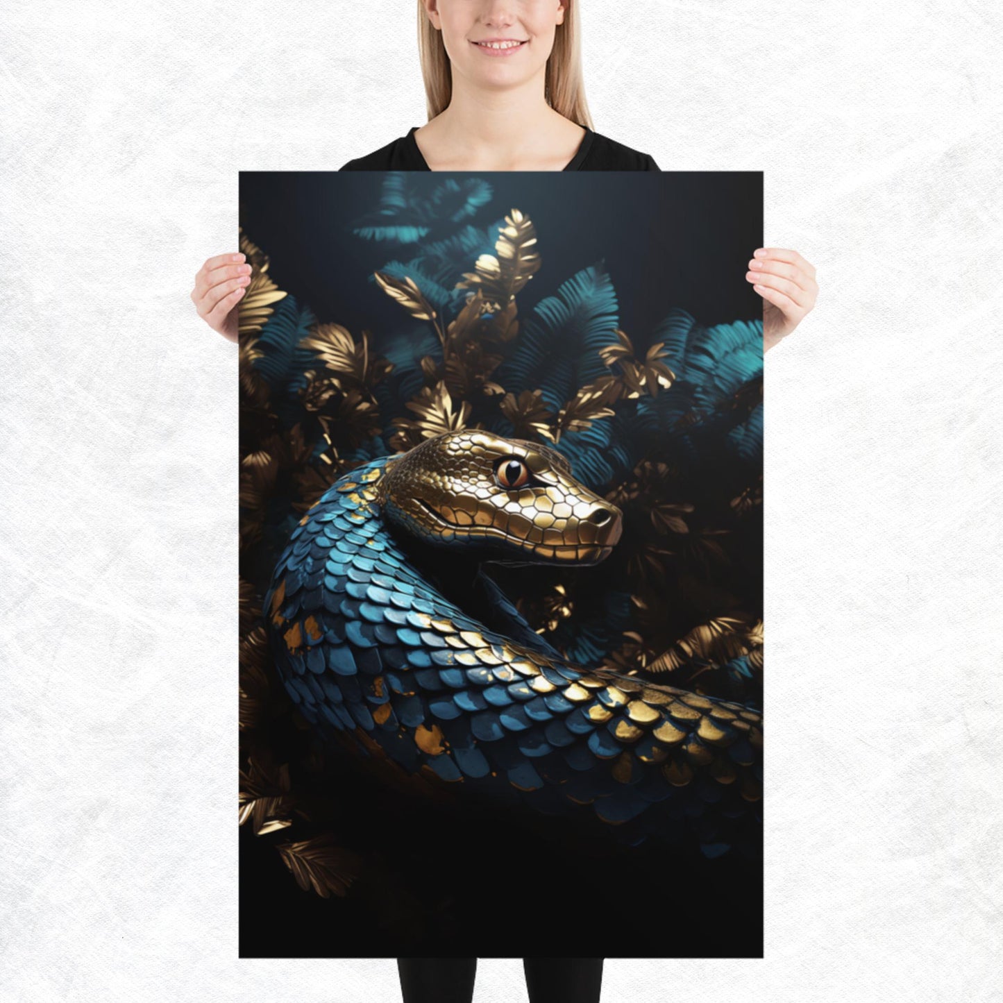 Blue Gold Snake Paper Poster