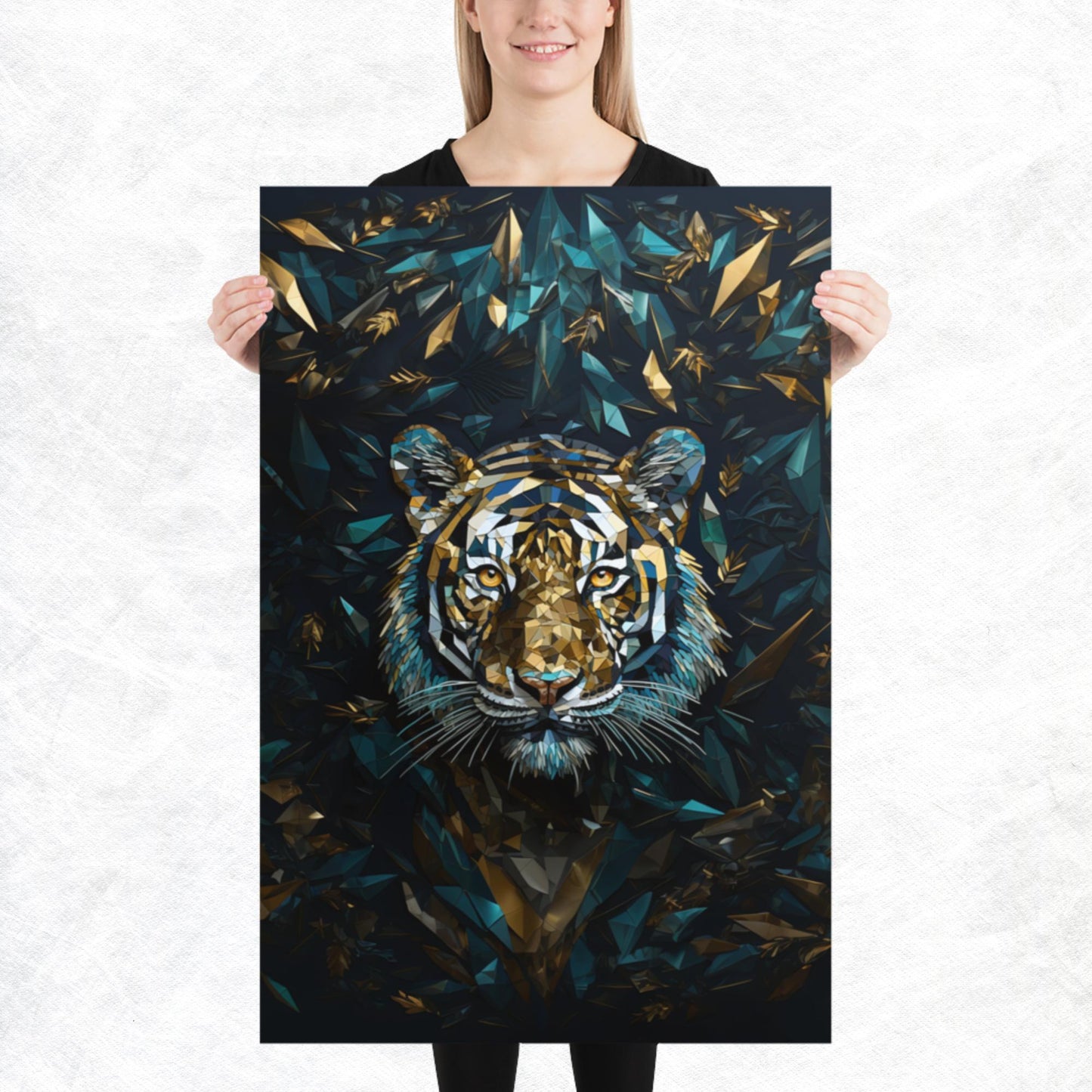 Blue Gold Tiger Paper Poster