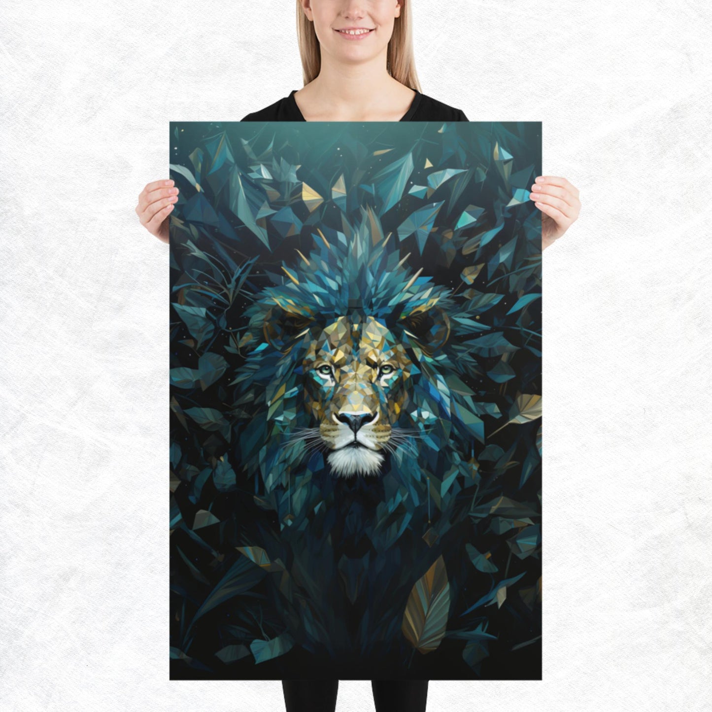 Blue Gold Lion Paper Poster