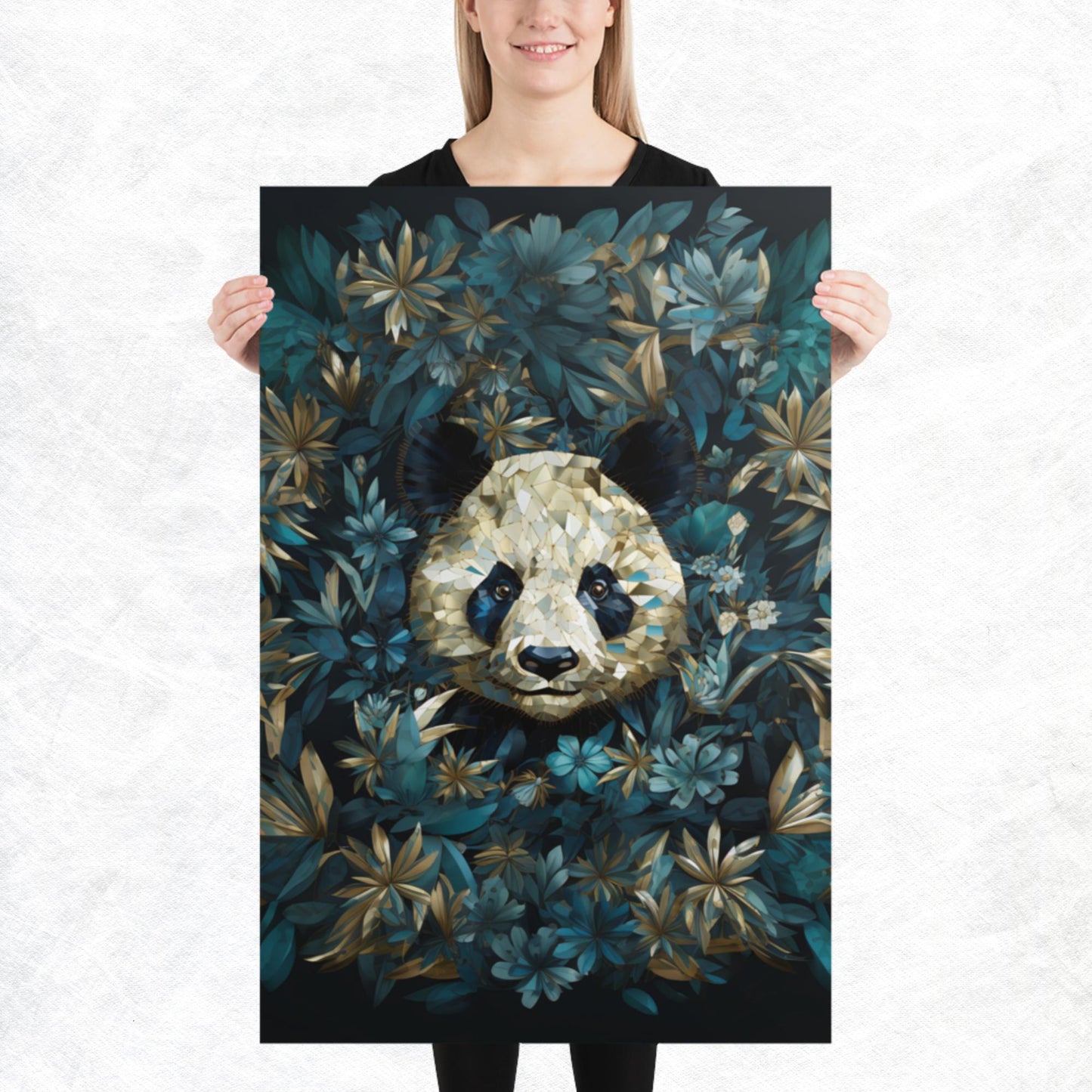 Blue Gold Panda Paper Poster