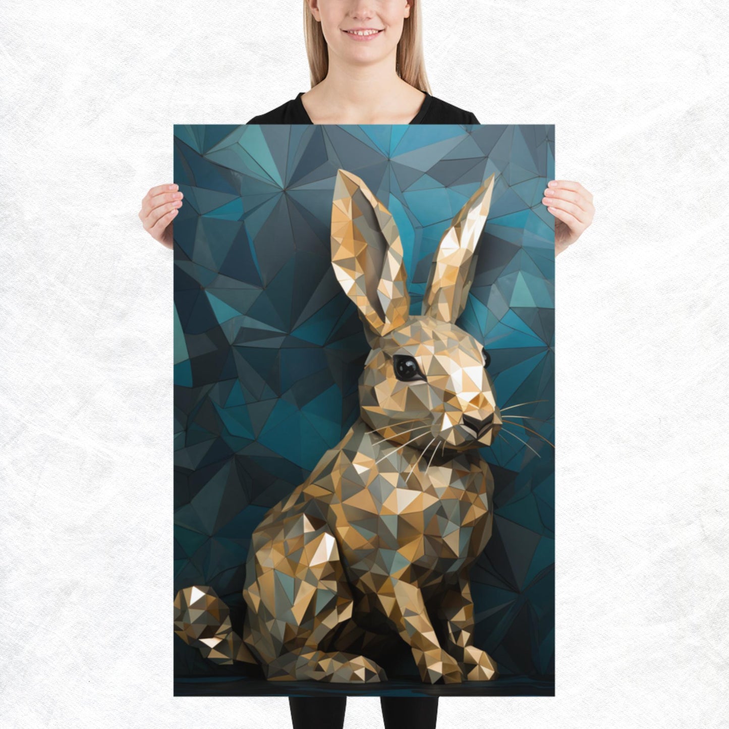Blue Gold Rabbit Paper Poster