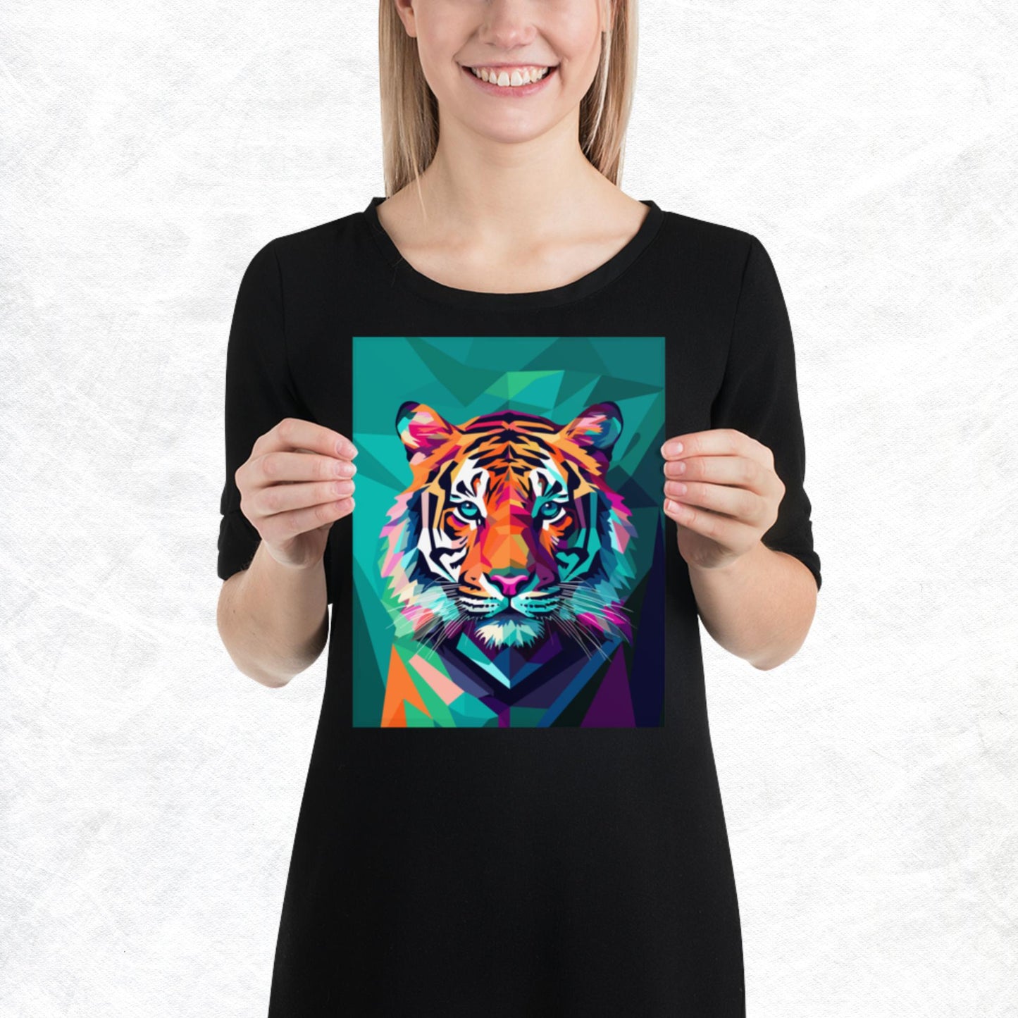 Green and Pink Tiger Paper Poster