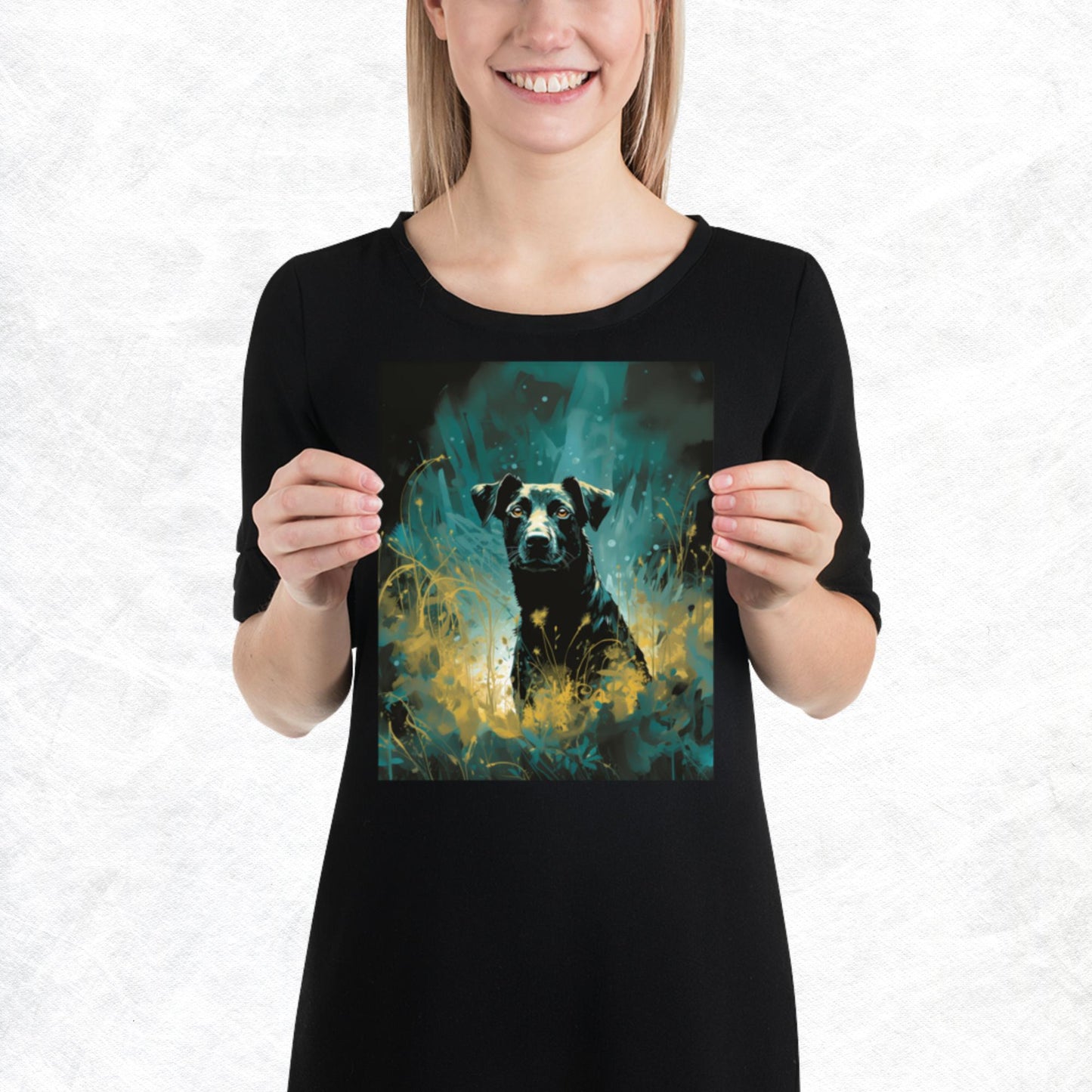 Dark Turquoise Dog Paper Poster