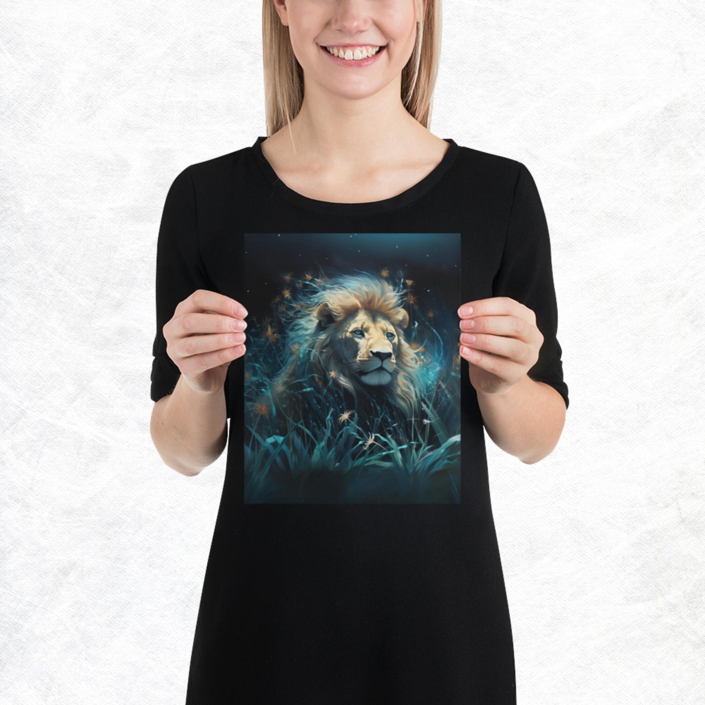 Dark Turquoise Lion Paper Poster