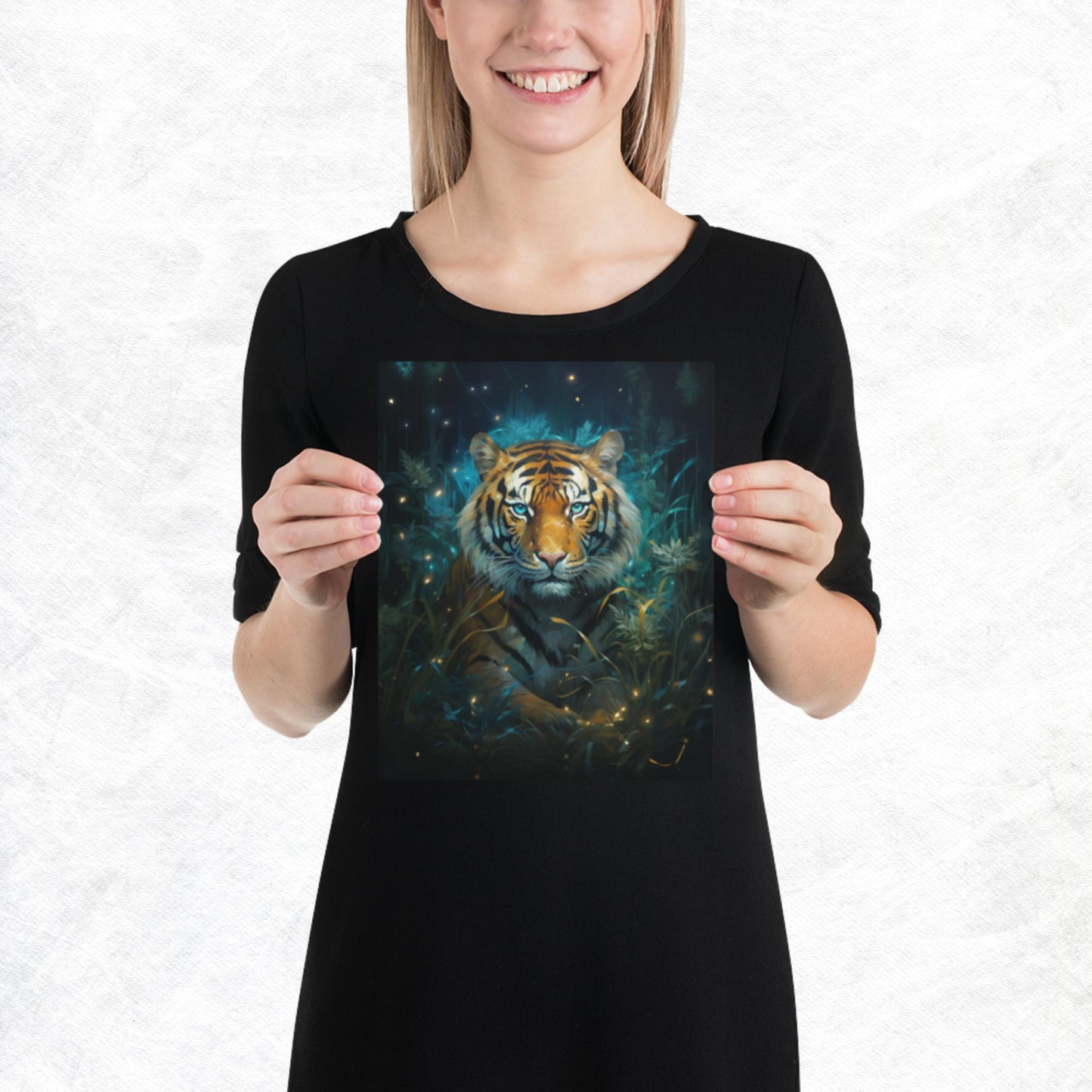 Dark Turquoise Tiger Paper Poster