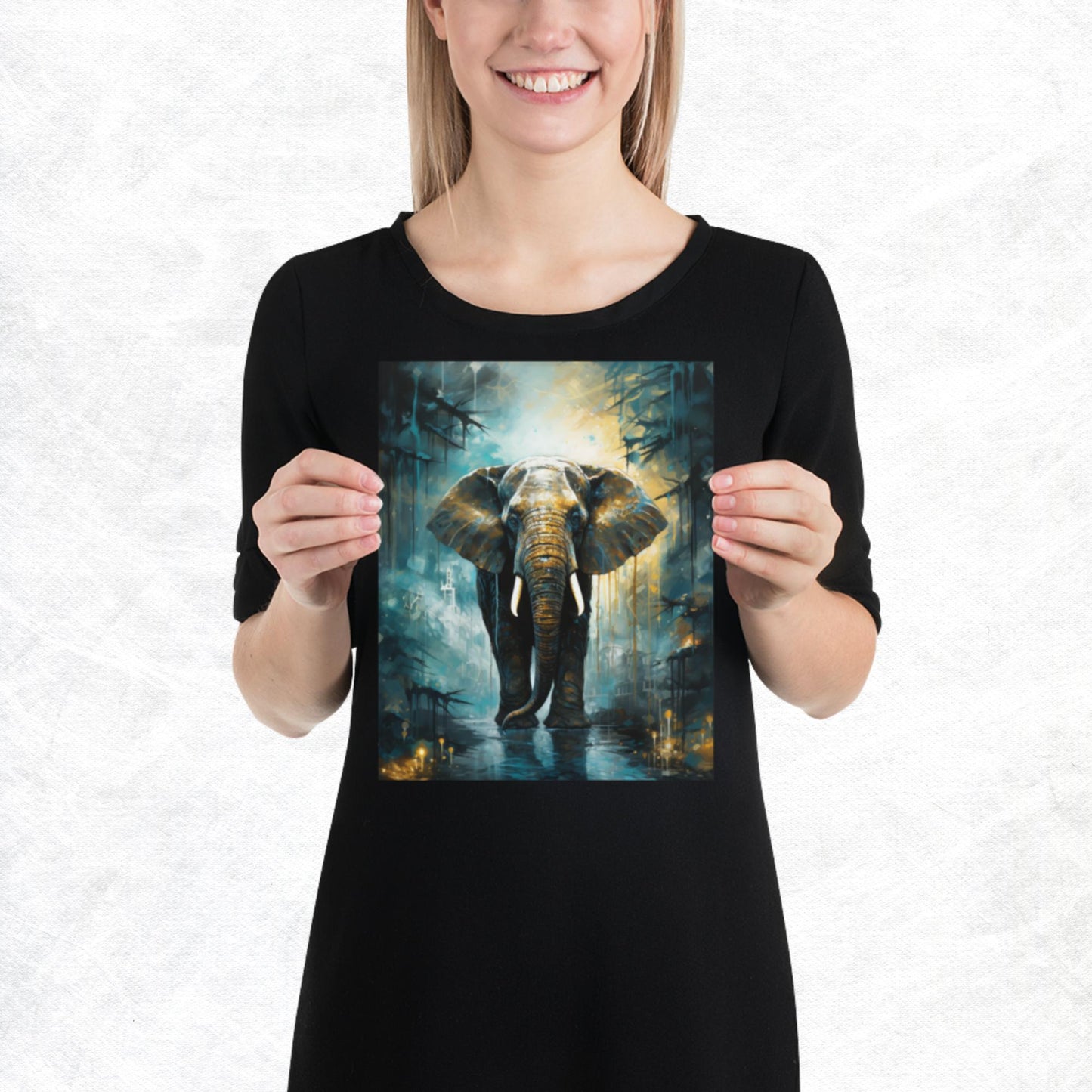 Dark Turquoise Elephant Paper Poster