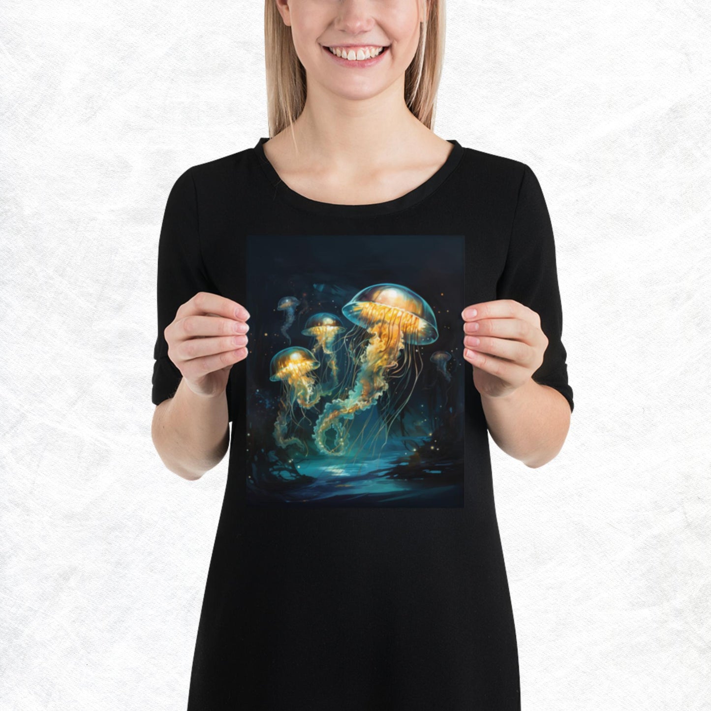 Dark Turquoise Jellyfish Paper Poster