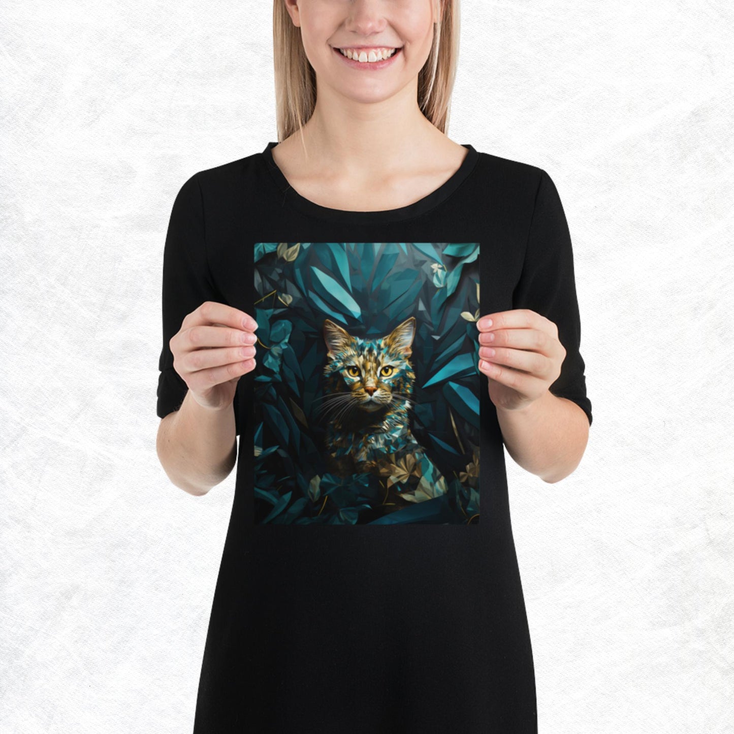 Blue Gold Cat Paper Poster