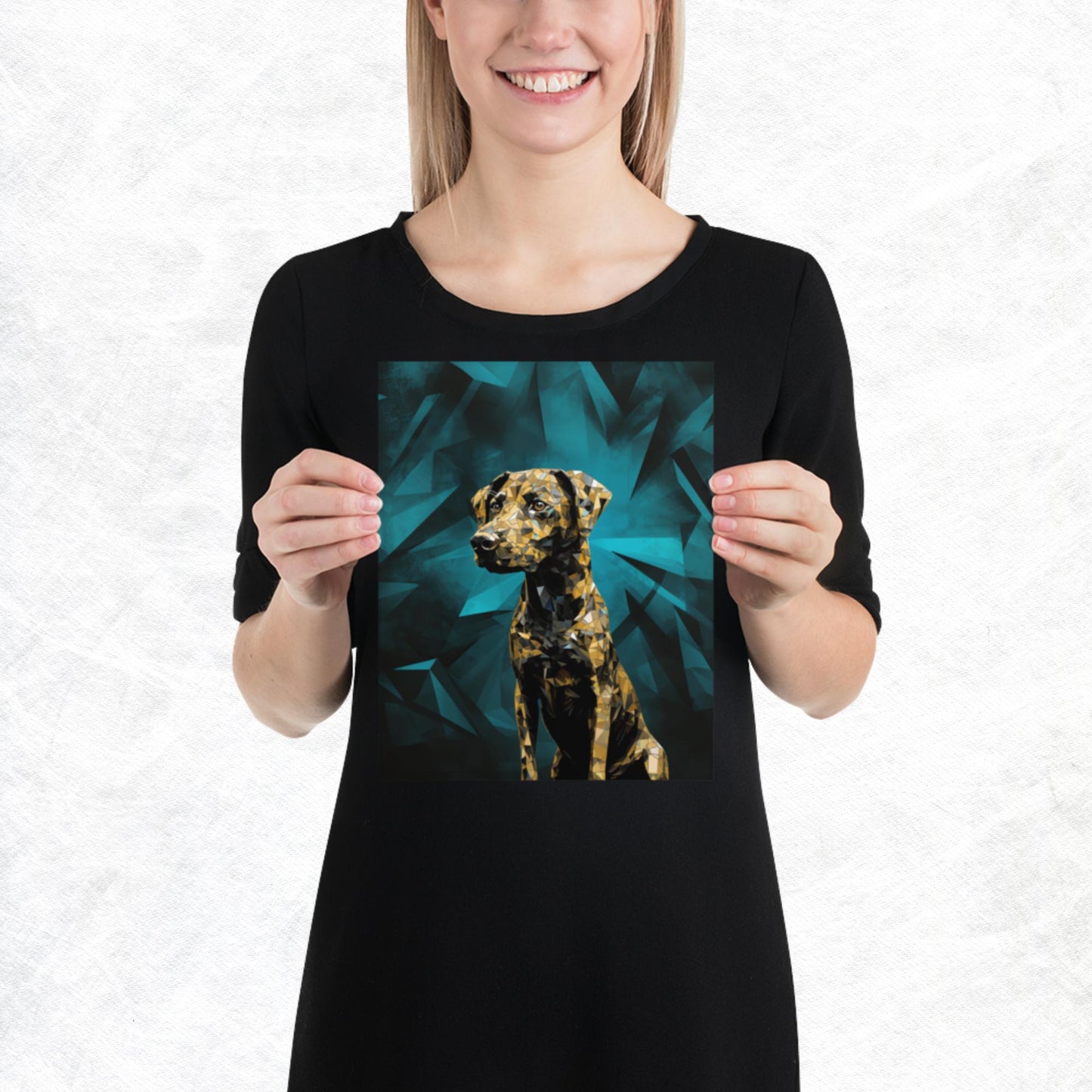 Blue Gold Dog Paper Poster