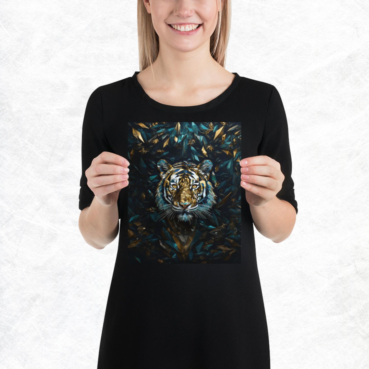 Blue Gold Tiger Paper Poster