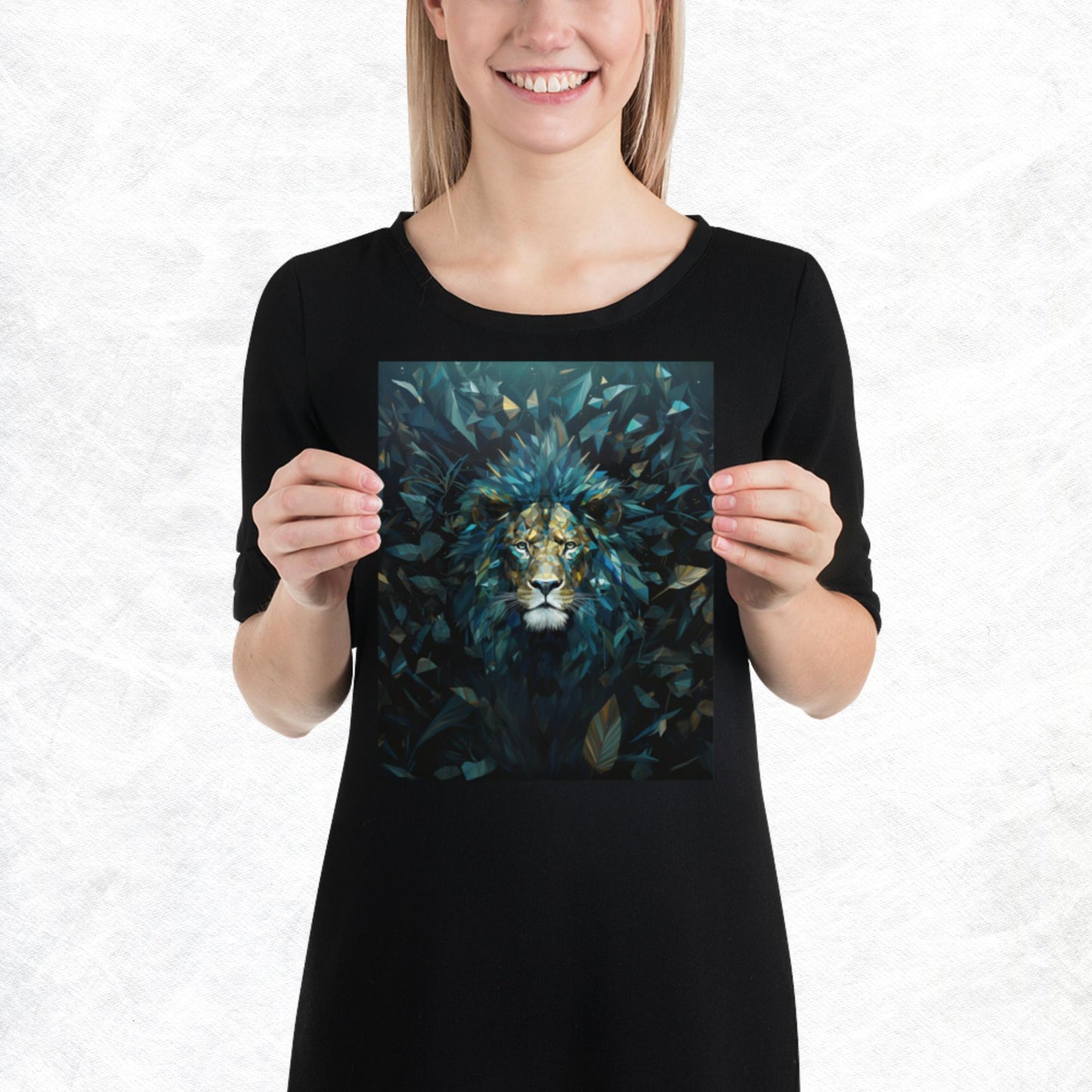 Blue Gold Lion Paper Poster