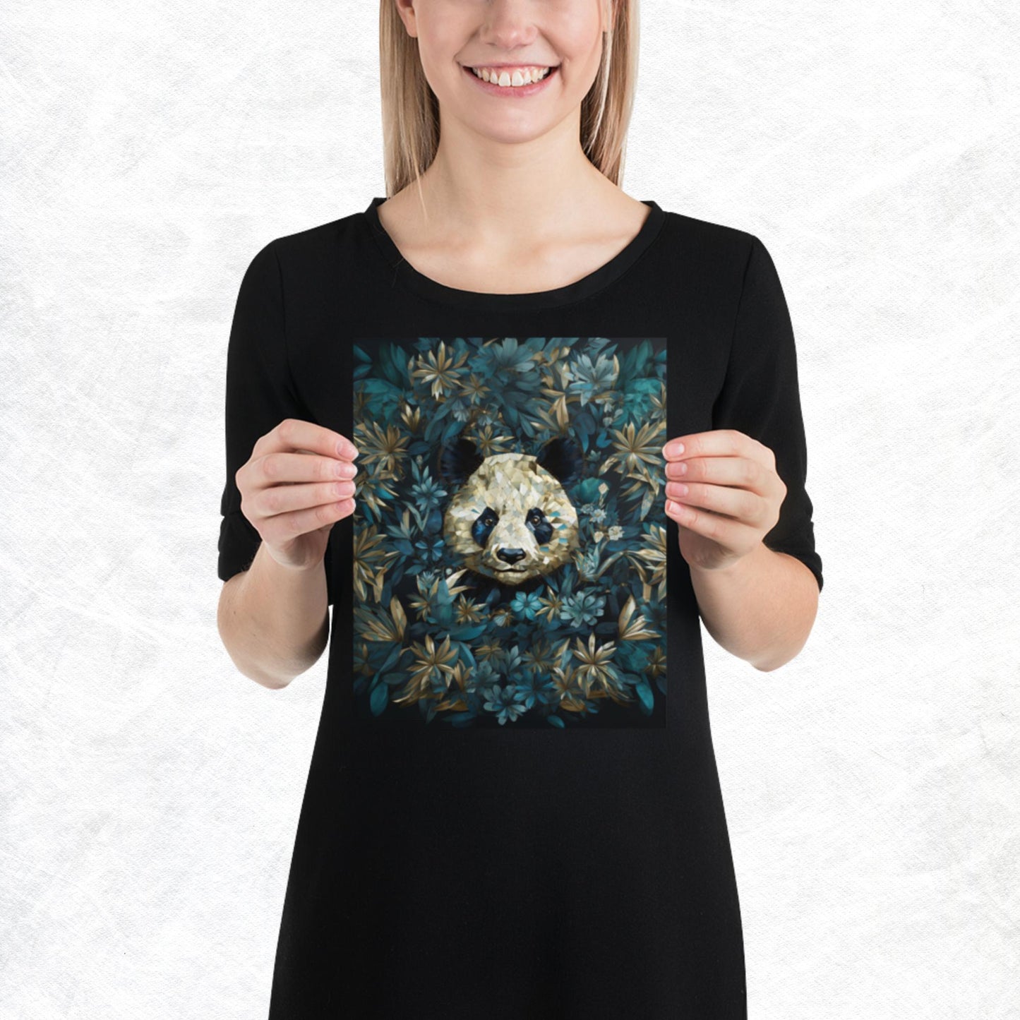 Blue Gold Panda Paper Poster