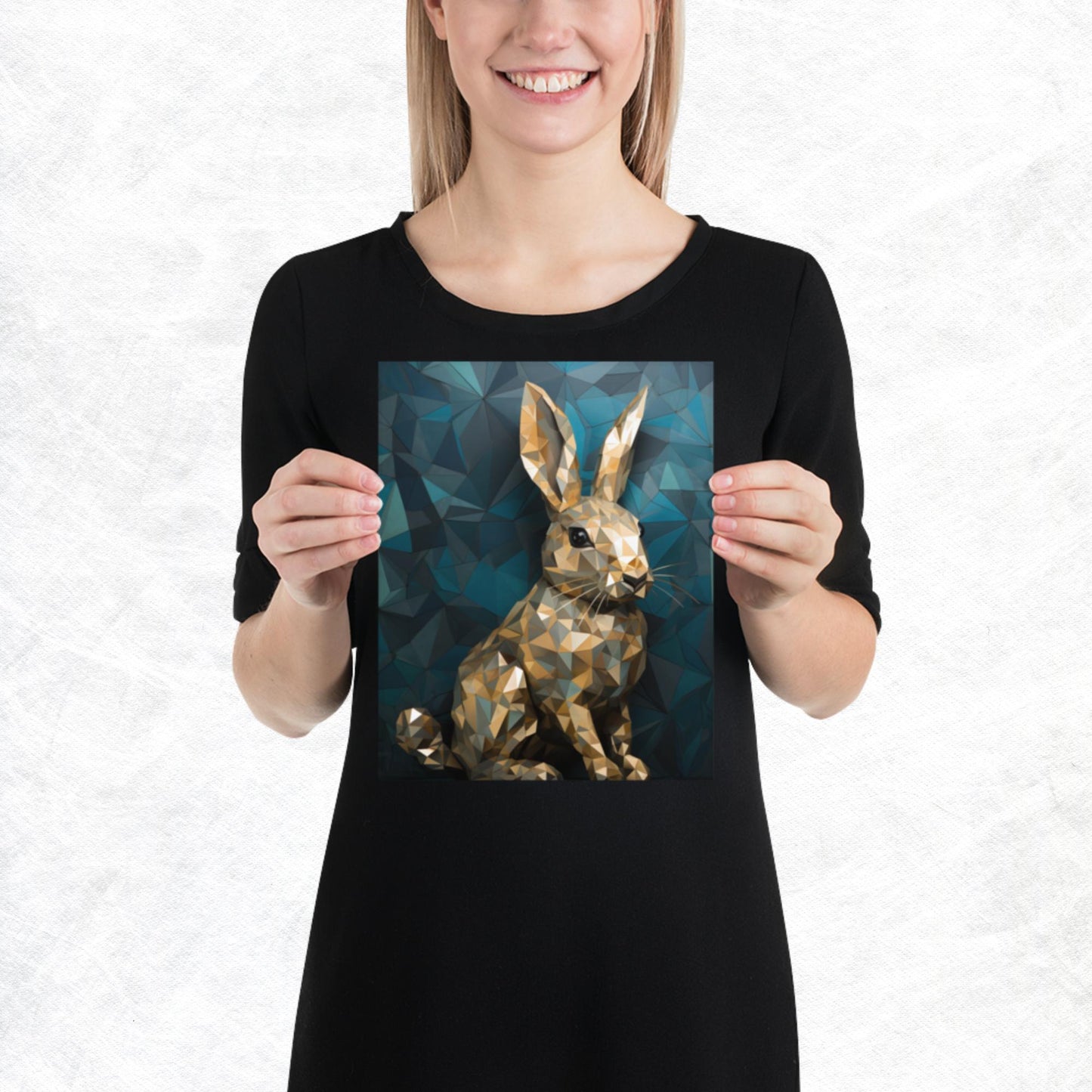 Blue Gold Rabbit Paper Poster