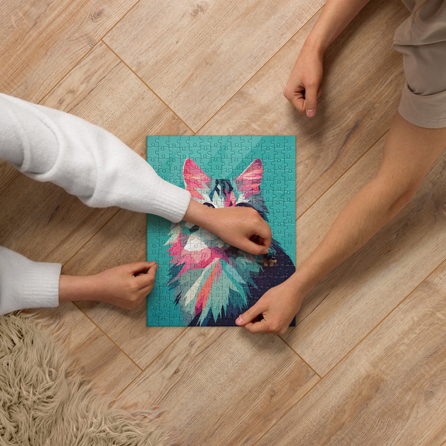 Green and Pink Cat Jigsaw Puzzle