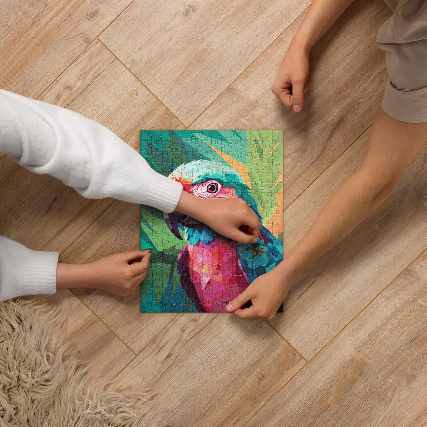 Green and Pink Parrot Jigsaw Puzzle