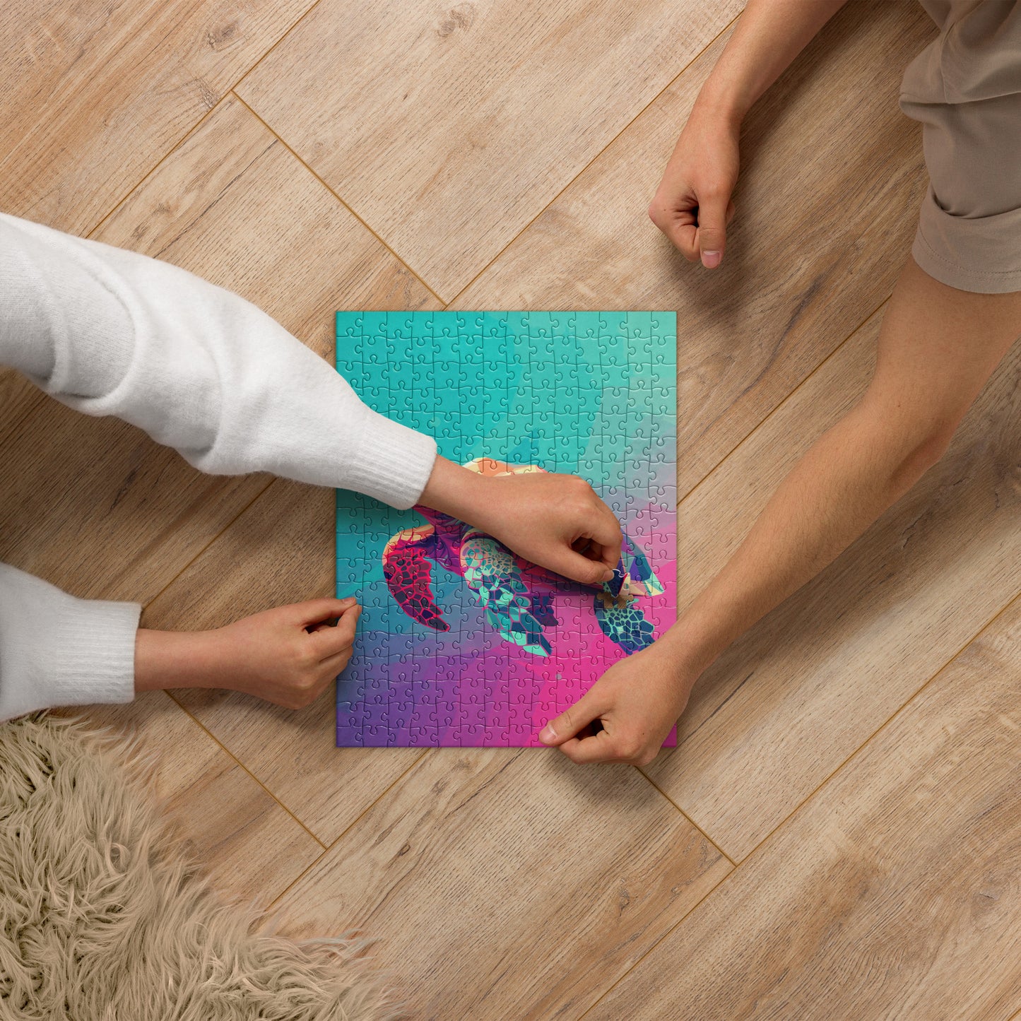 Green and Pink Turtle Jigsaw Puzzle