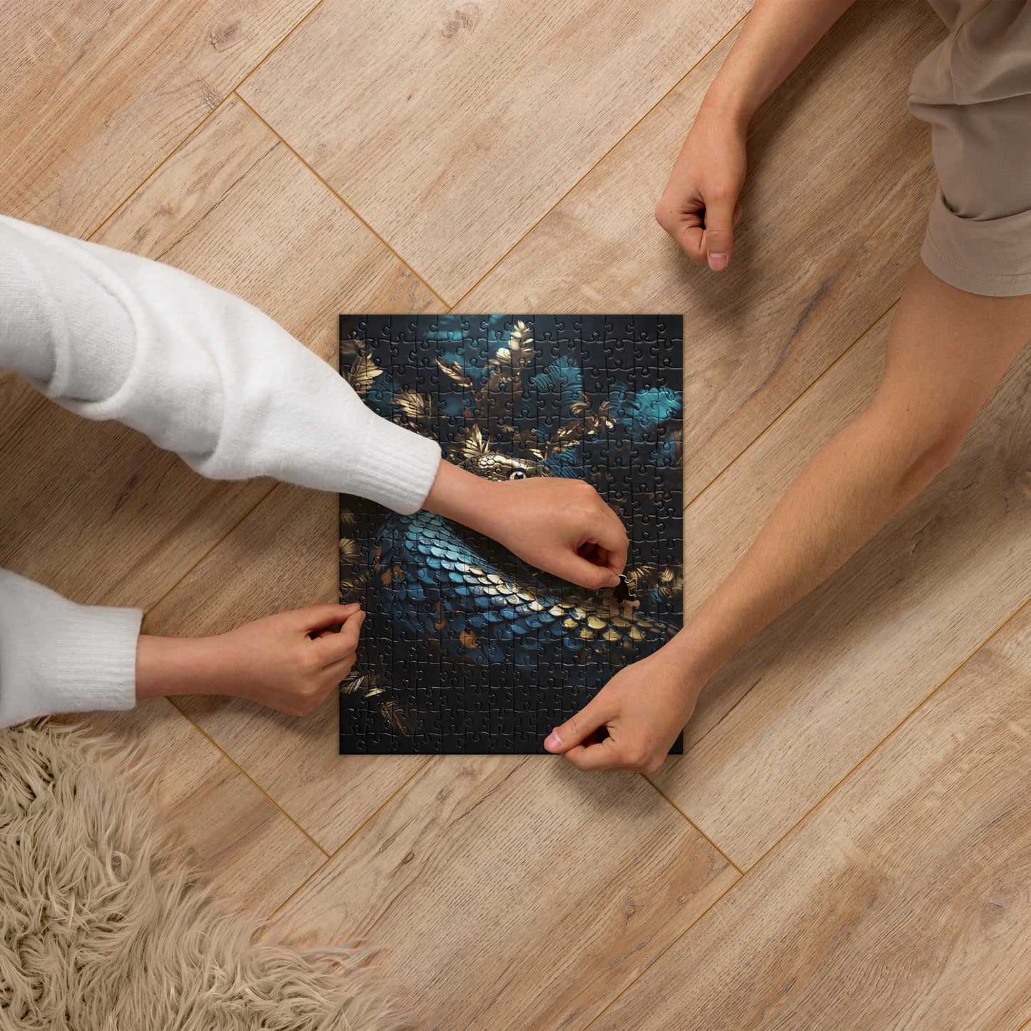 Blue Gold Snake Jigsaw Puzzle