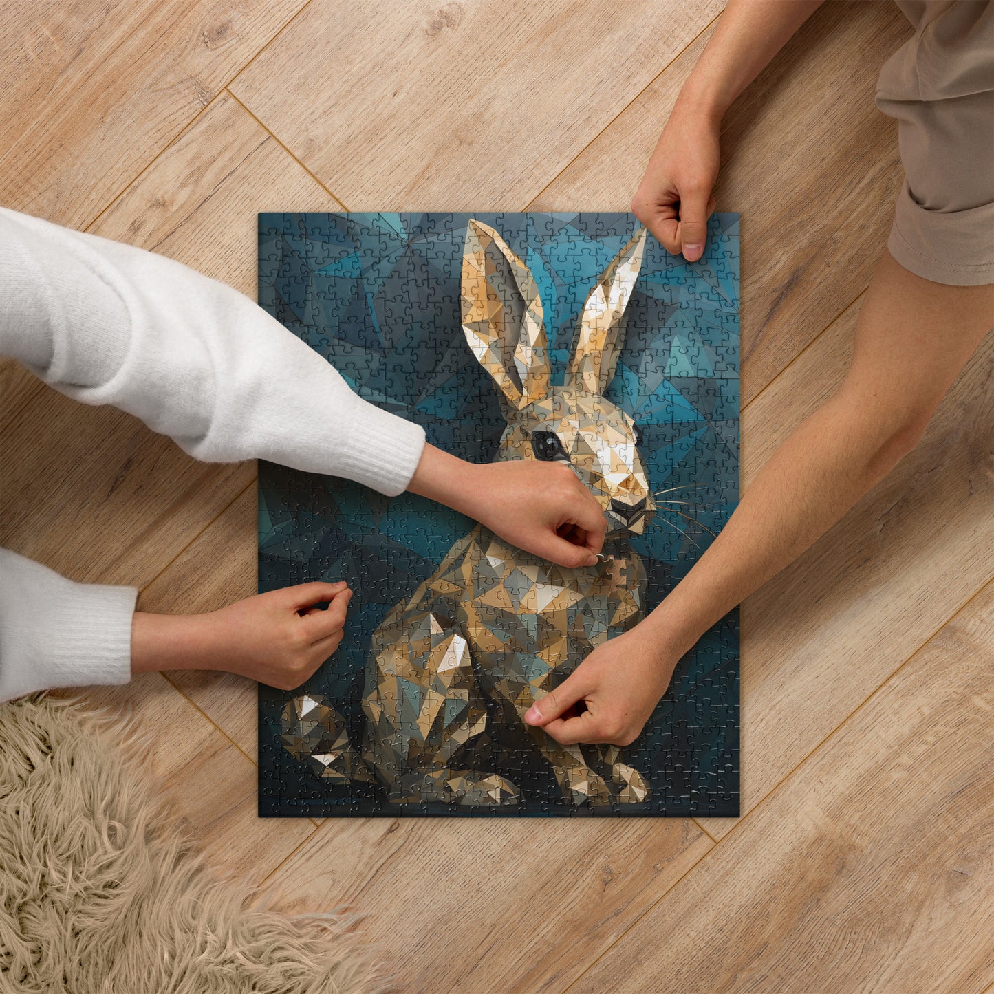 Blue Gold Rabbit Jigsaw Puzzle