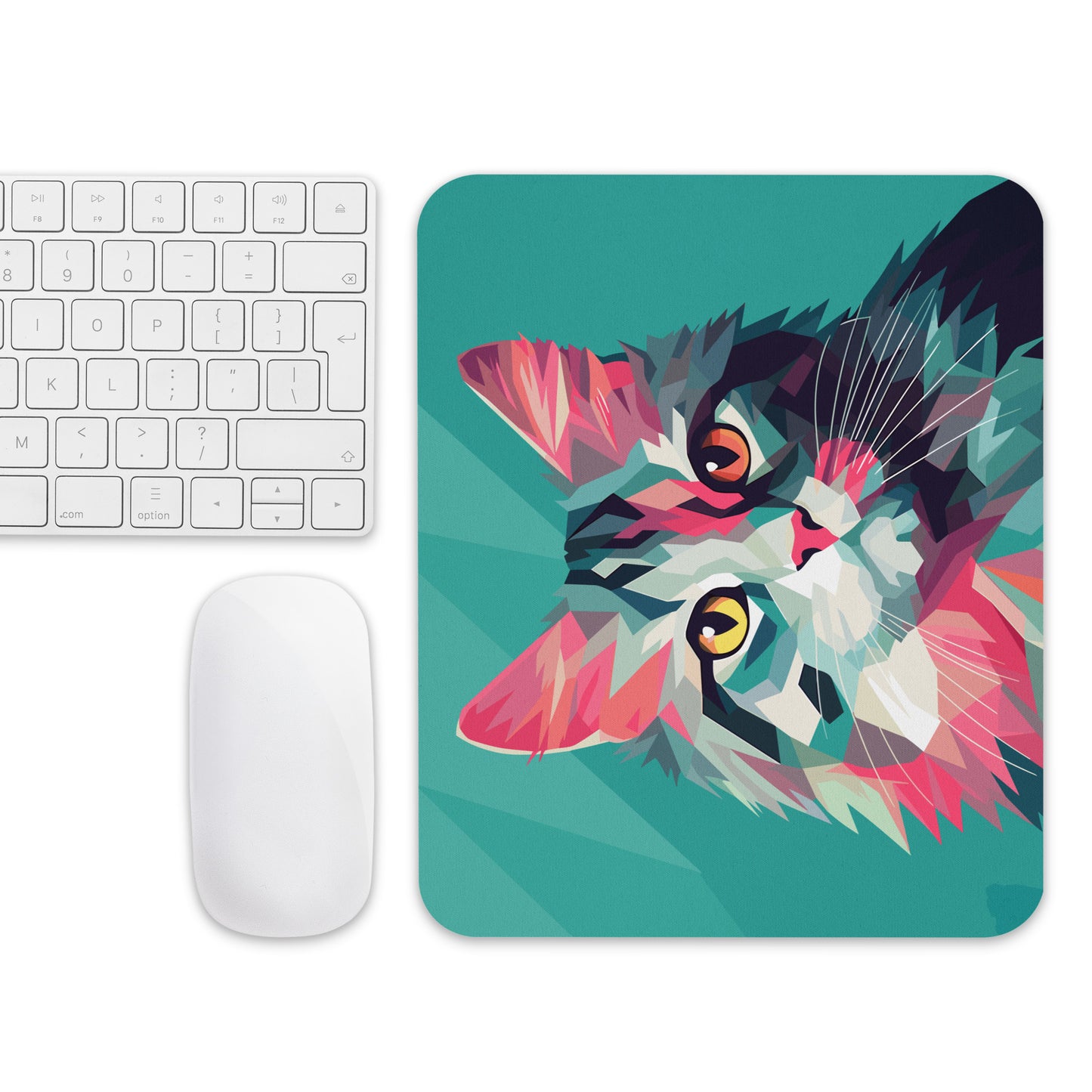 Green and Pink Cat Mouse Pad