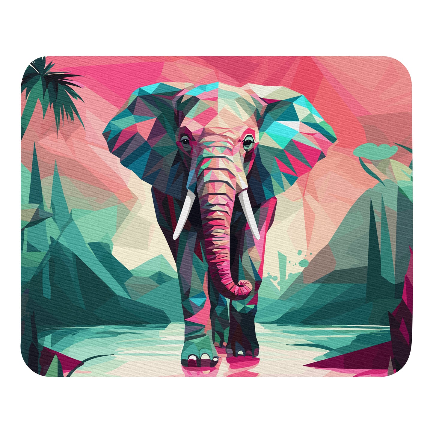 Green and Pink Elephant Mouse Pad