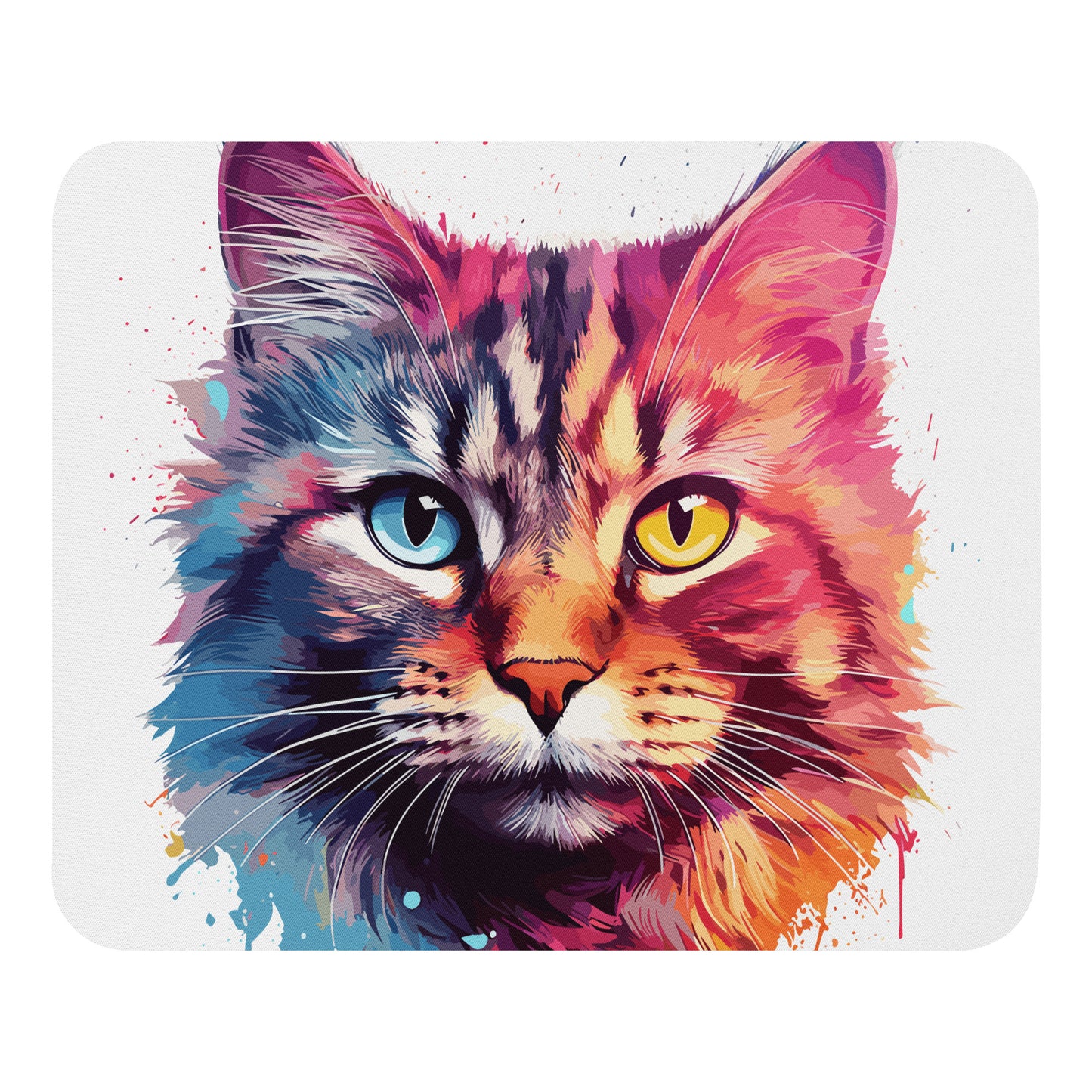 Rainbow Paint Cat Mouse Pad